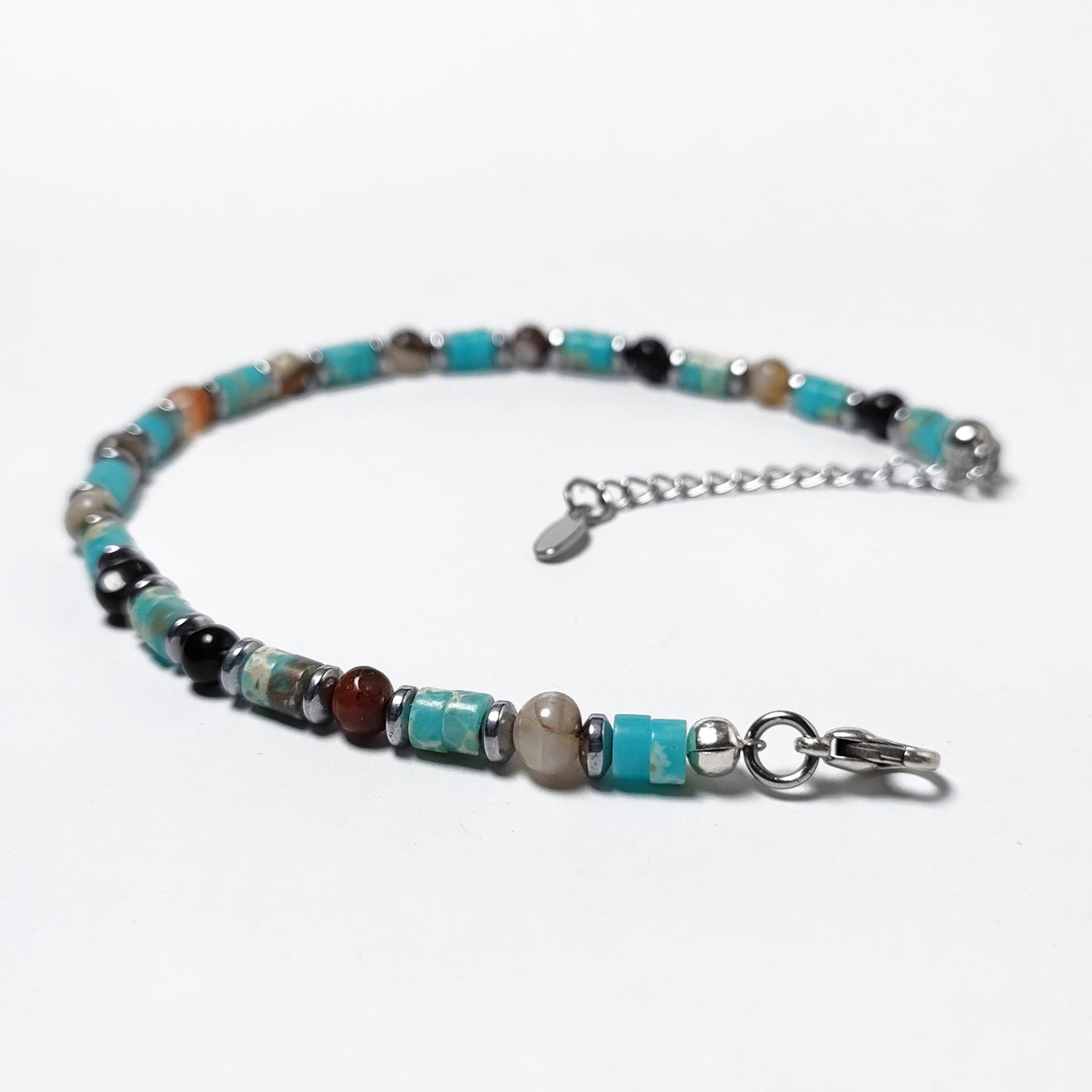 Bracciale da Uomo con Rondelle di Turchese Pietre di Agata e Rondelle di Ematite Acciaio