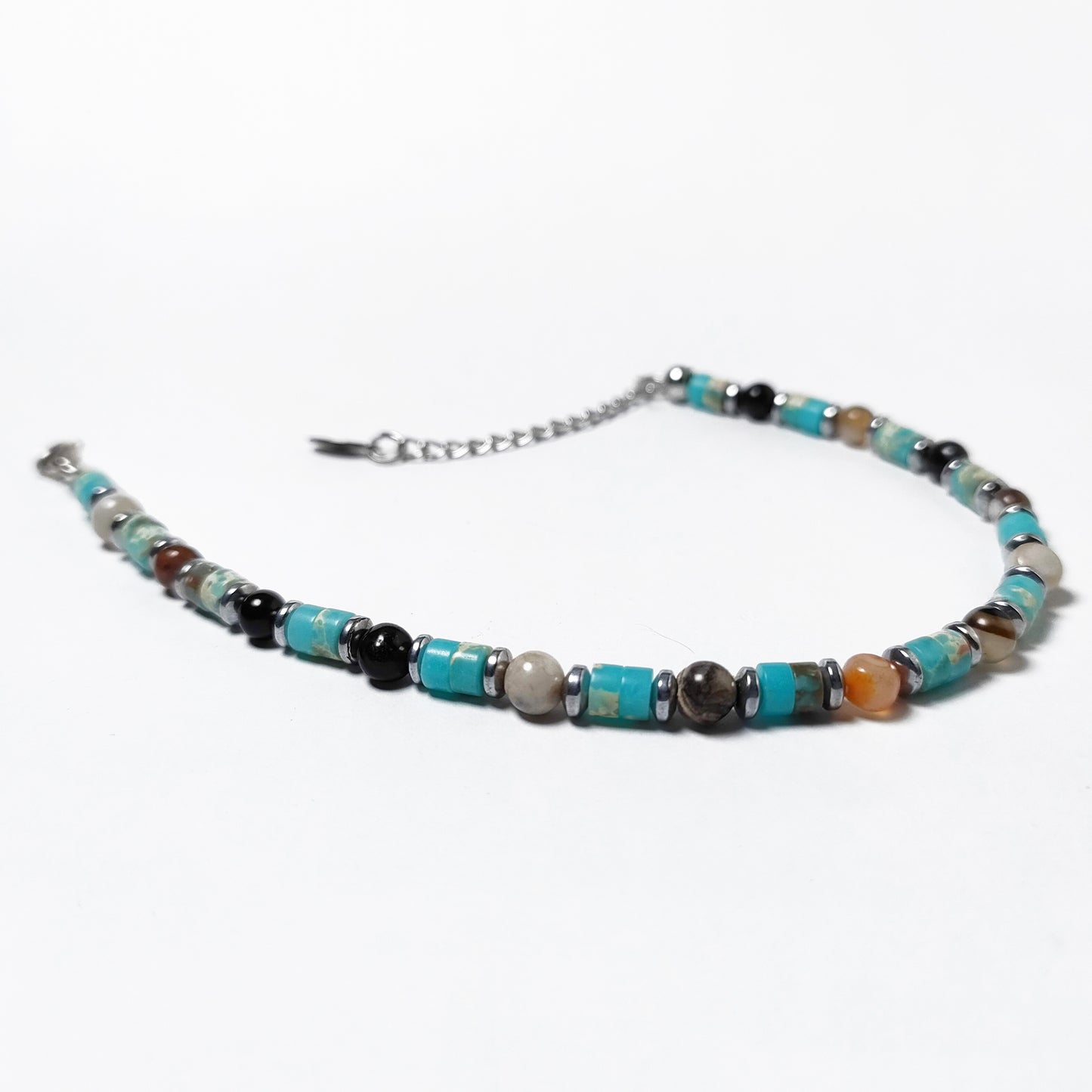 Bracciale da Uomo con Rondelle di Turchese Pietre di Agata e Rondelle di Ematite Acciaio