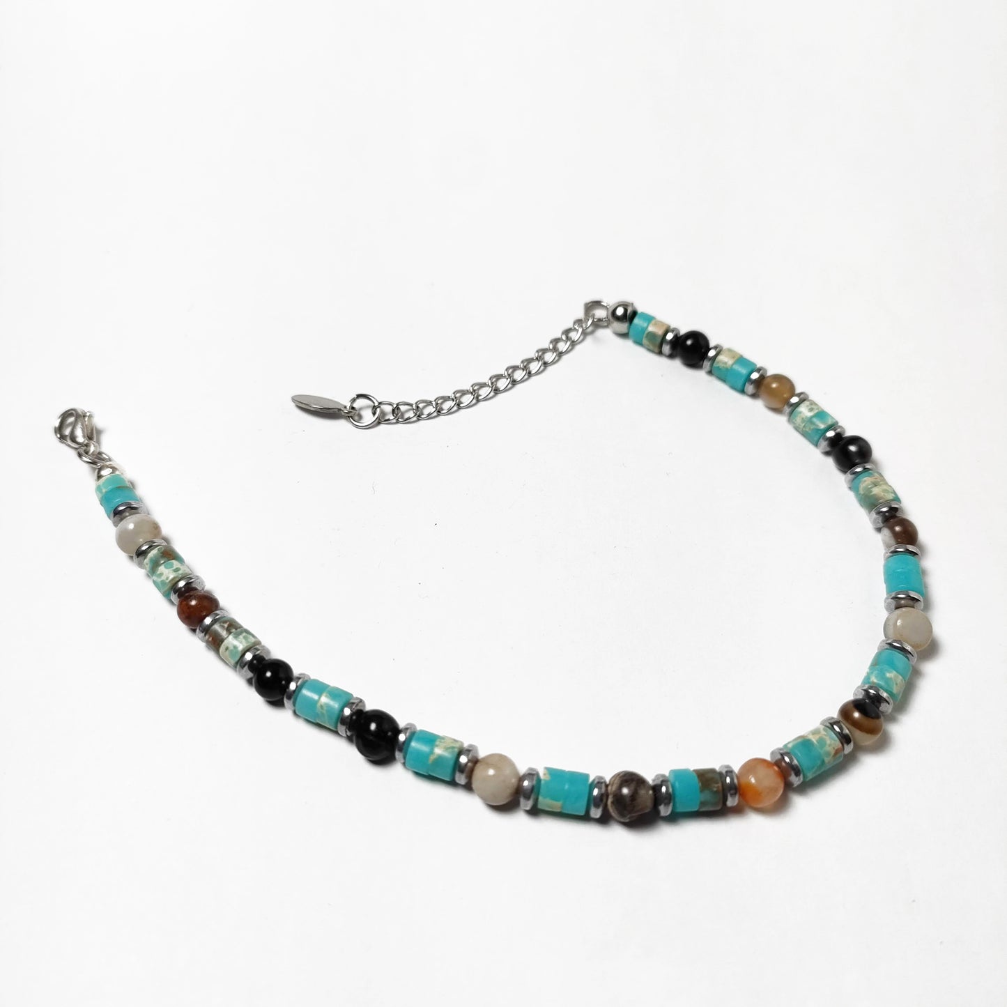 Bracciale da Uomo con Rondelle di Turchese Pietre di Agata e Rondelle di Ematite Acciaio