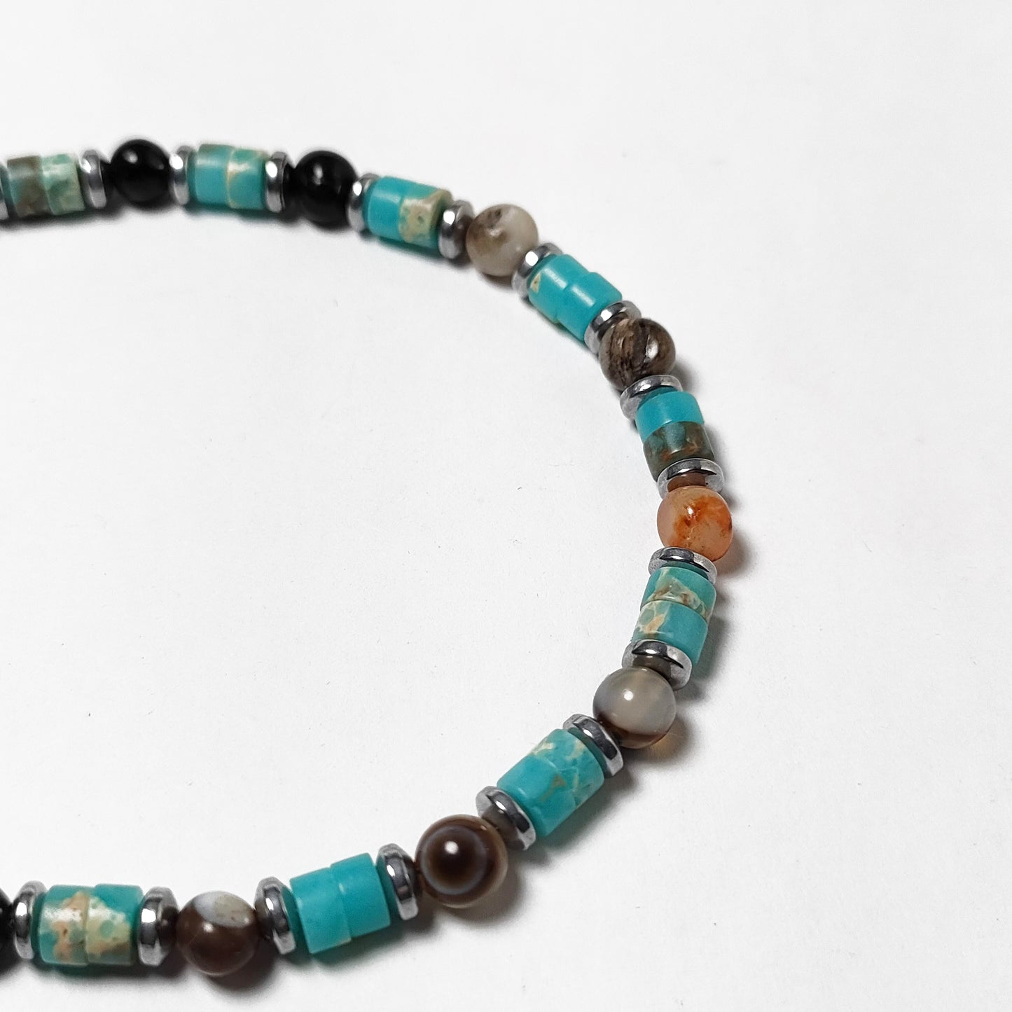 Bracciale da Uomo con Rondelle di Turchese Pietre di Agata e Rondelle di Ematite Acciaio