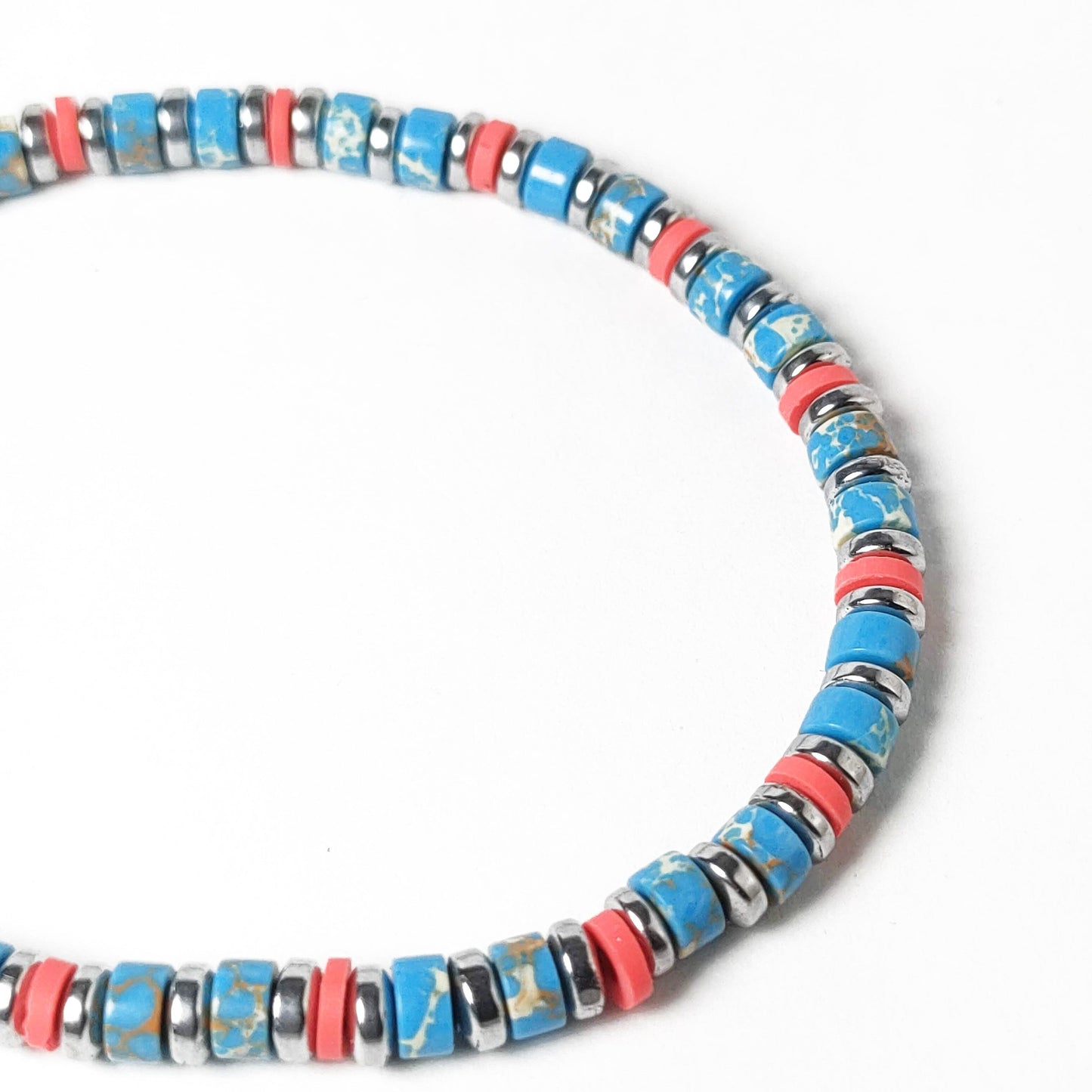 Bracciale con Rondelle di Turchese ed Ematite Argento Inserti Fuxia