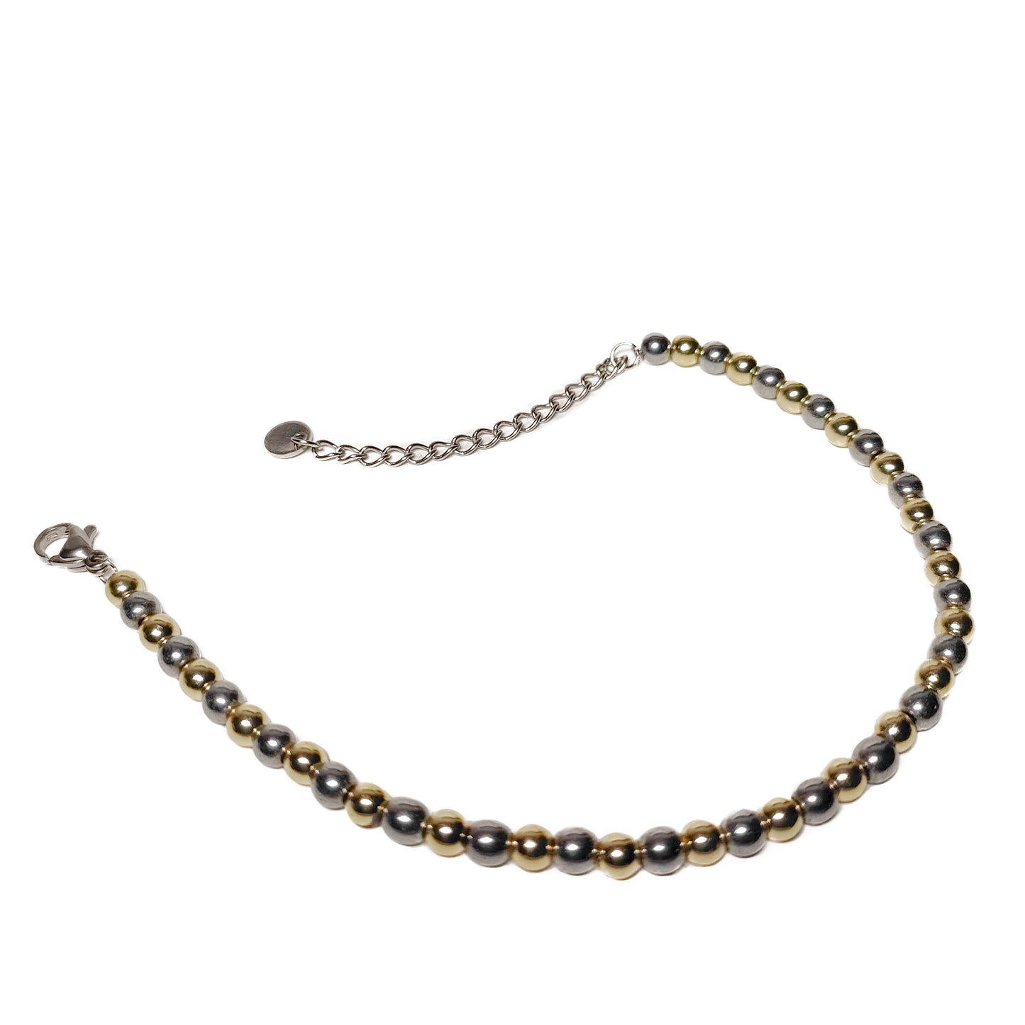 Bracciale da Uomo con Perle di Ematite Acciaio e Oro