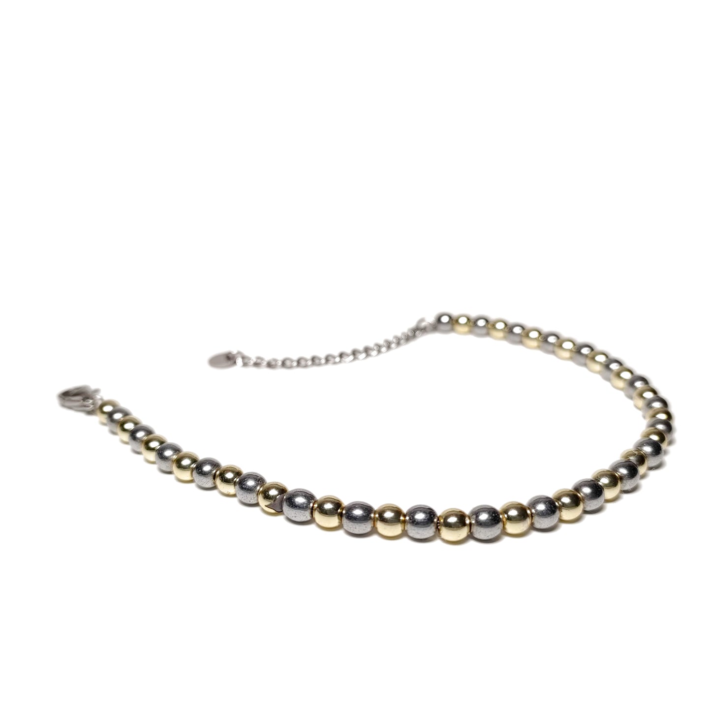 Bracciale da Uomo con Perle di Ematite Acciaio e Oro