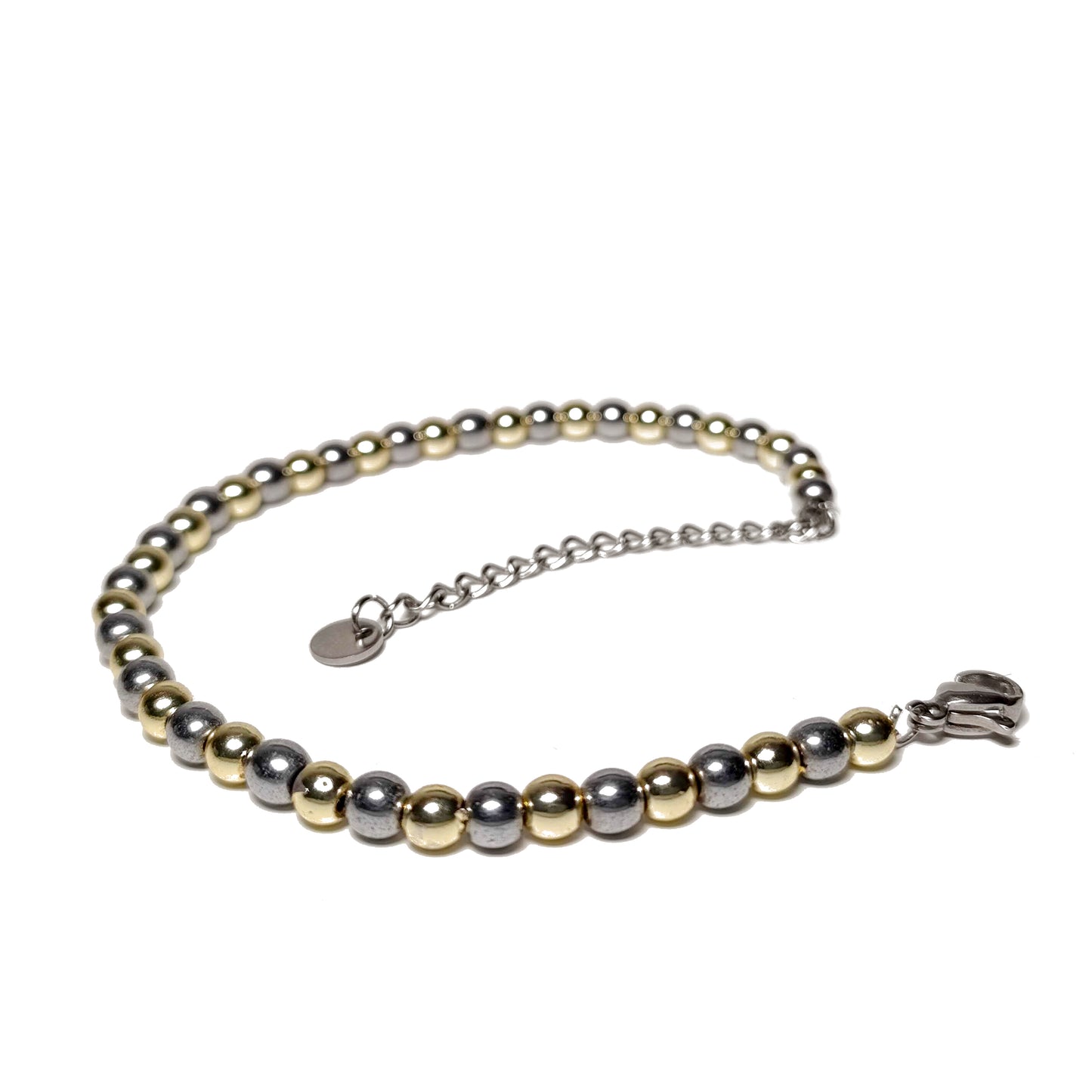 Bracciale da Uomo con Perle di Ematite Acciaio e Oro