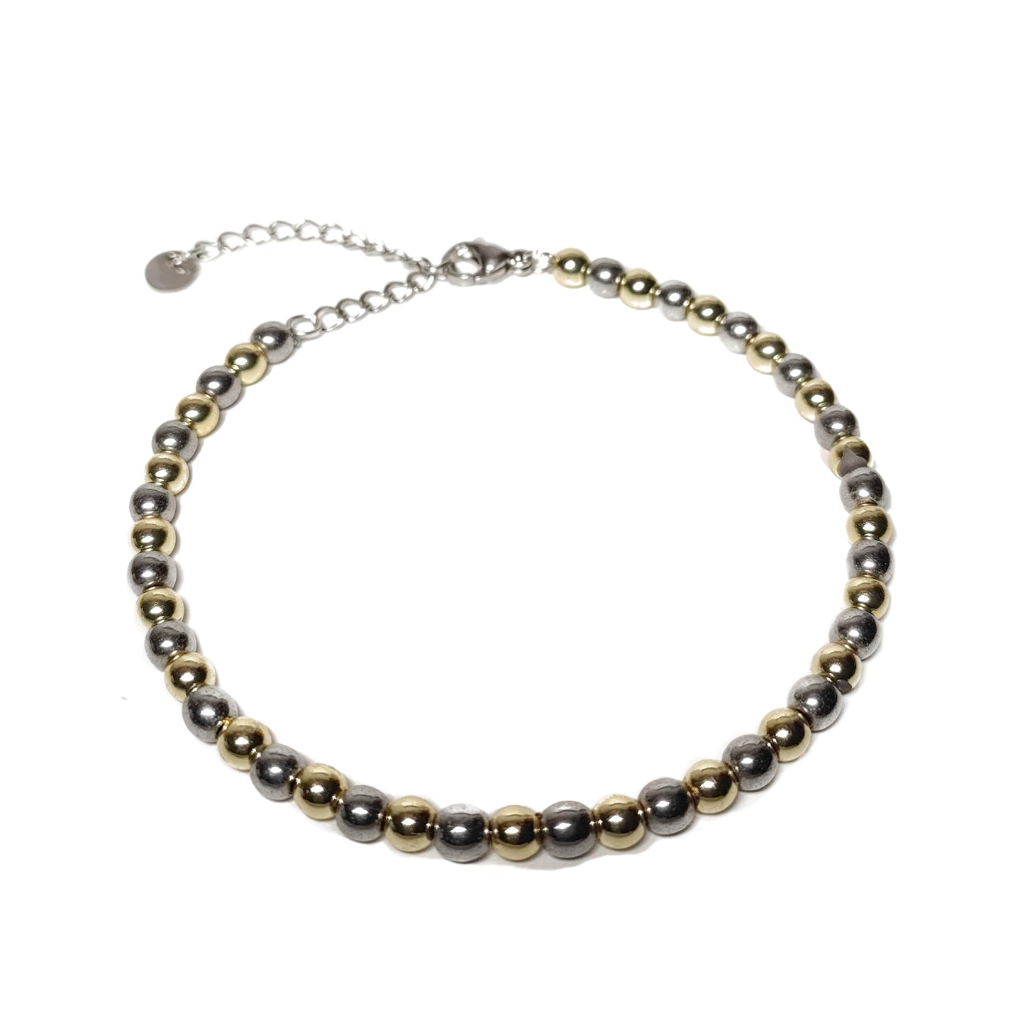 Bracciale da Uomo con Perle di Ematite Acciaio e Oro