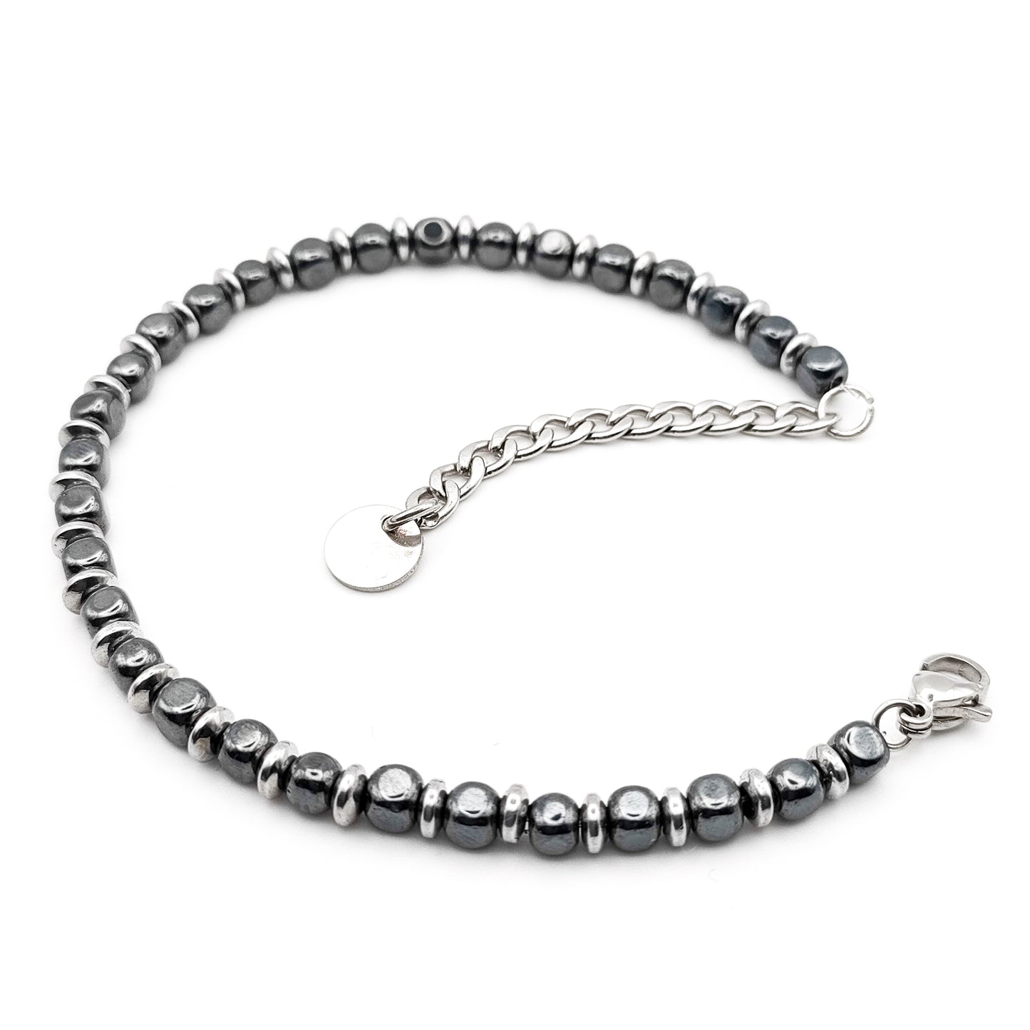 Bracciale da Uomo con Dadi di Ematite Antracite e Rondelle Acciaio