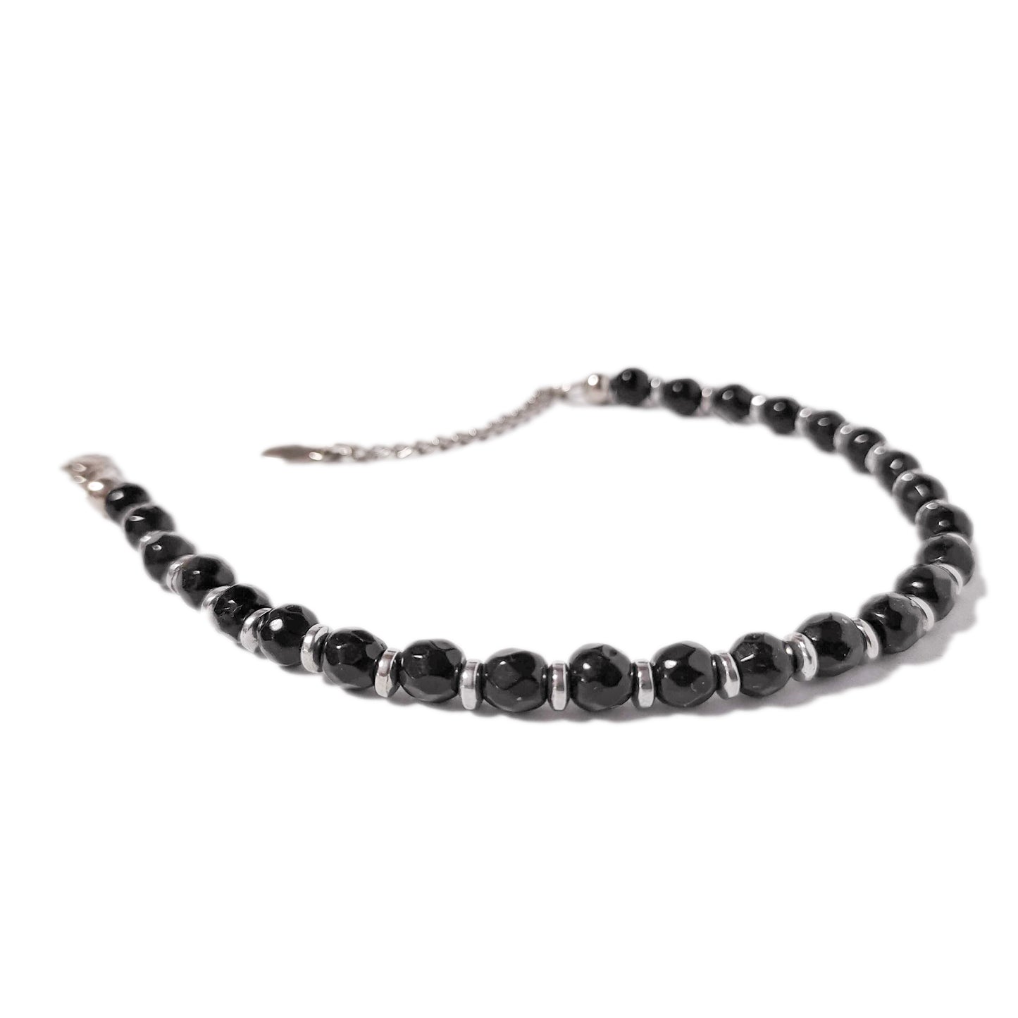 bracciale uomo onice nero lucido con inserti ematite acciaio frontale aperto