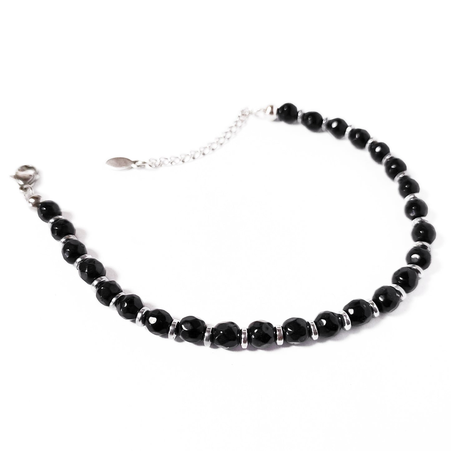 bracciale uomo onice nero lucido con inserti ematite acciaio alto aperto