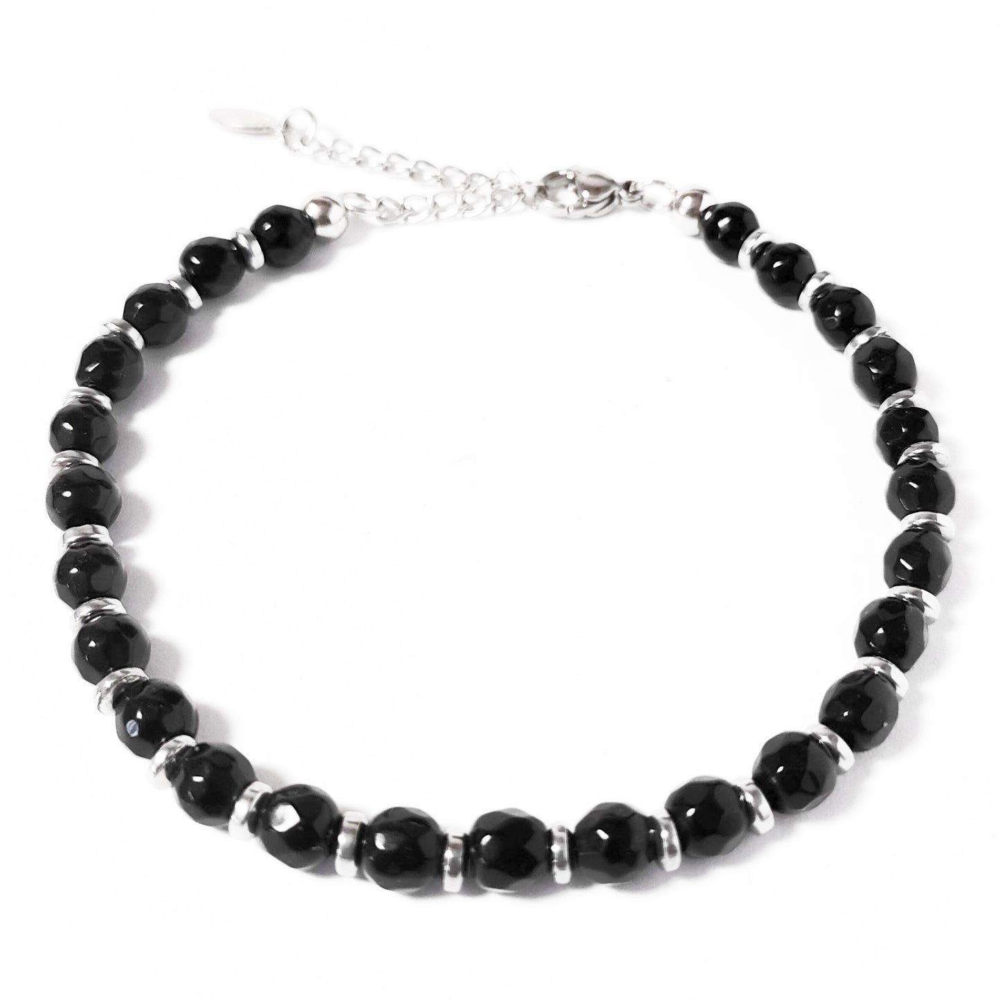 bracciale uomo onice nero lucido con inserti ematite acciaio alto chiuso