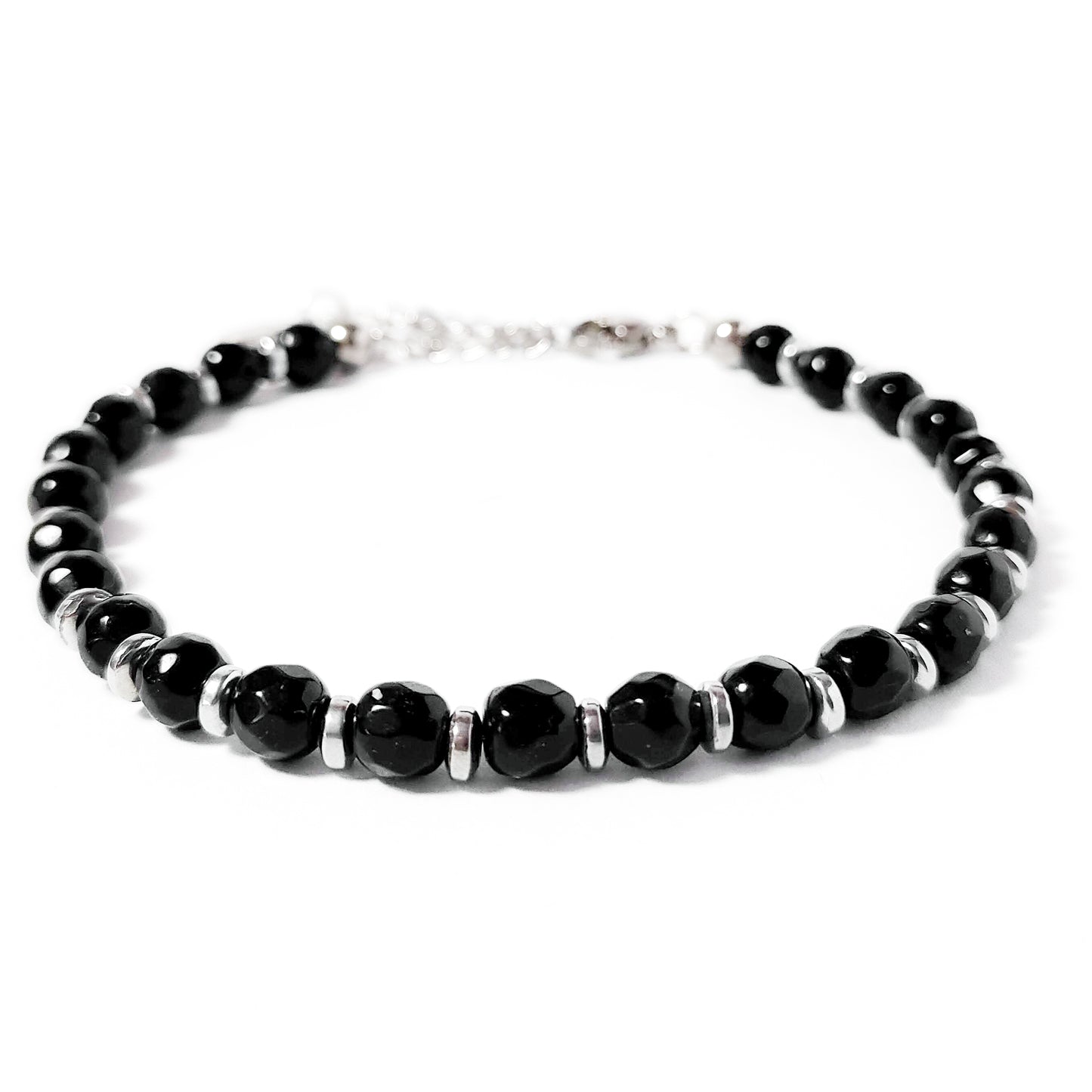 bracciale uomo onice nero lucido con inserti ematite acciaio frontale chiuso
