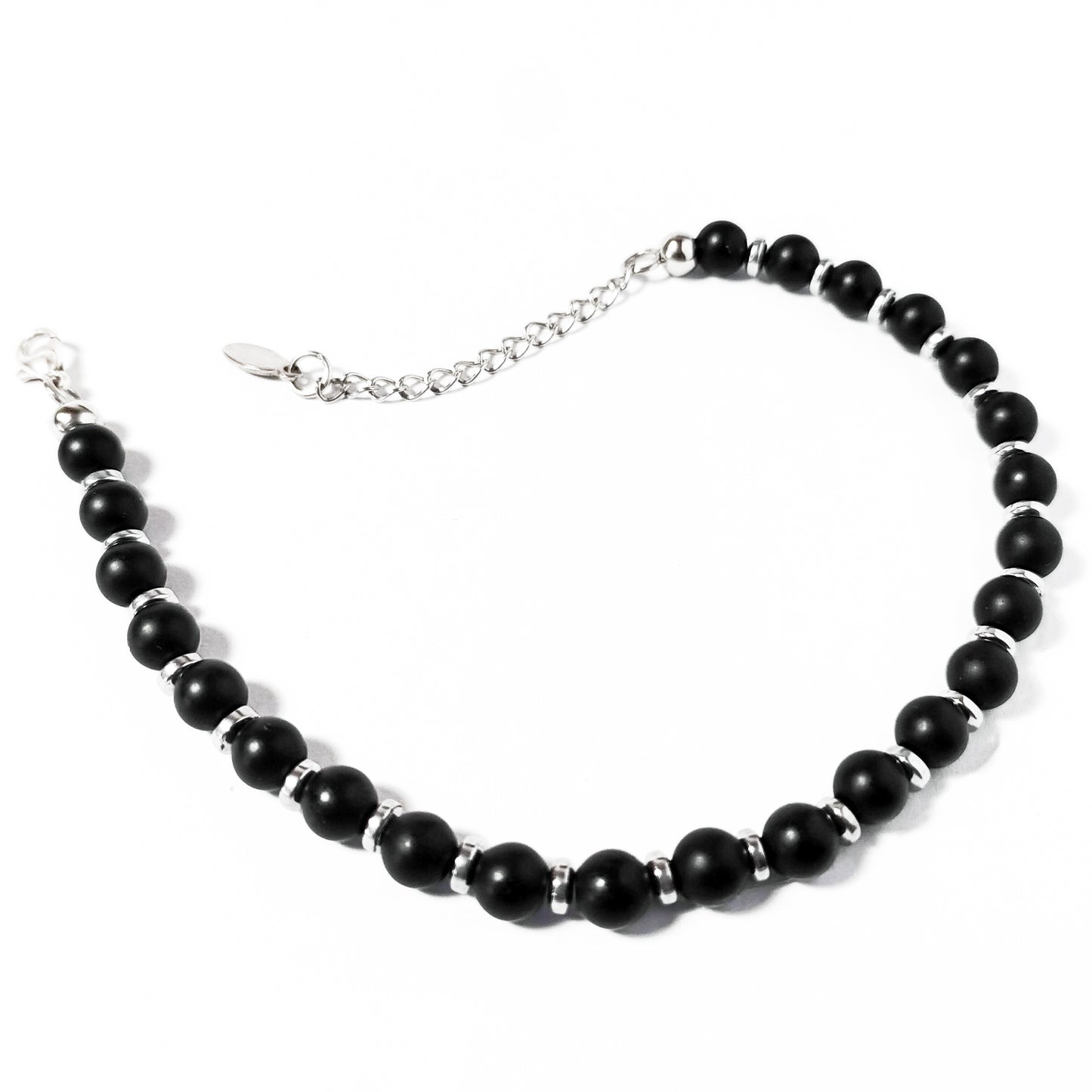 bracciale uomo onice nero con inserti ematite acciaio dall'alto aperto