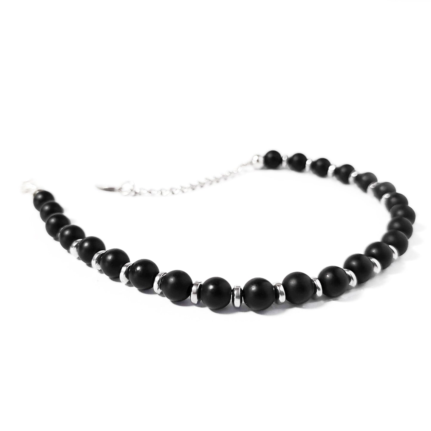 bracciale uomo onice nero con inserti ematite acciaio frontale aperto