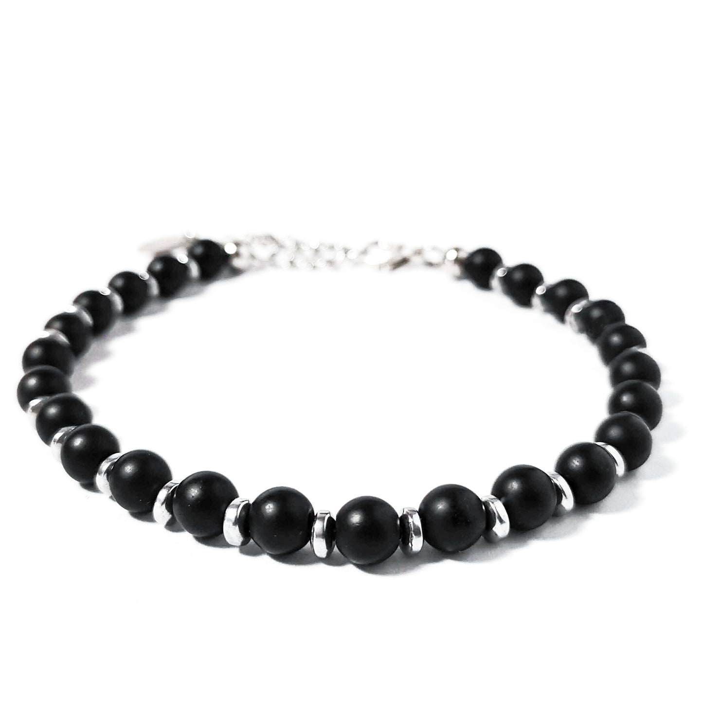 bracciale uomo onice nero con inserti ematite acciaio frontale chiuso