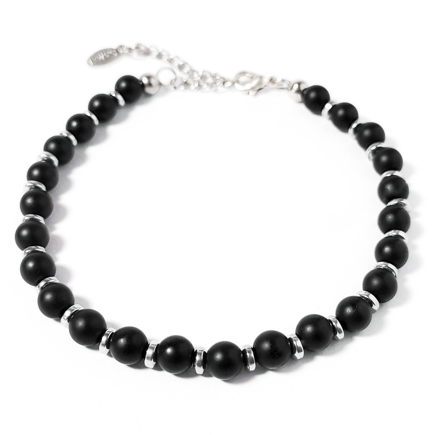 bracciale uomo onice nero con inserti ematite acciaio dall'alto chiuso
