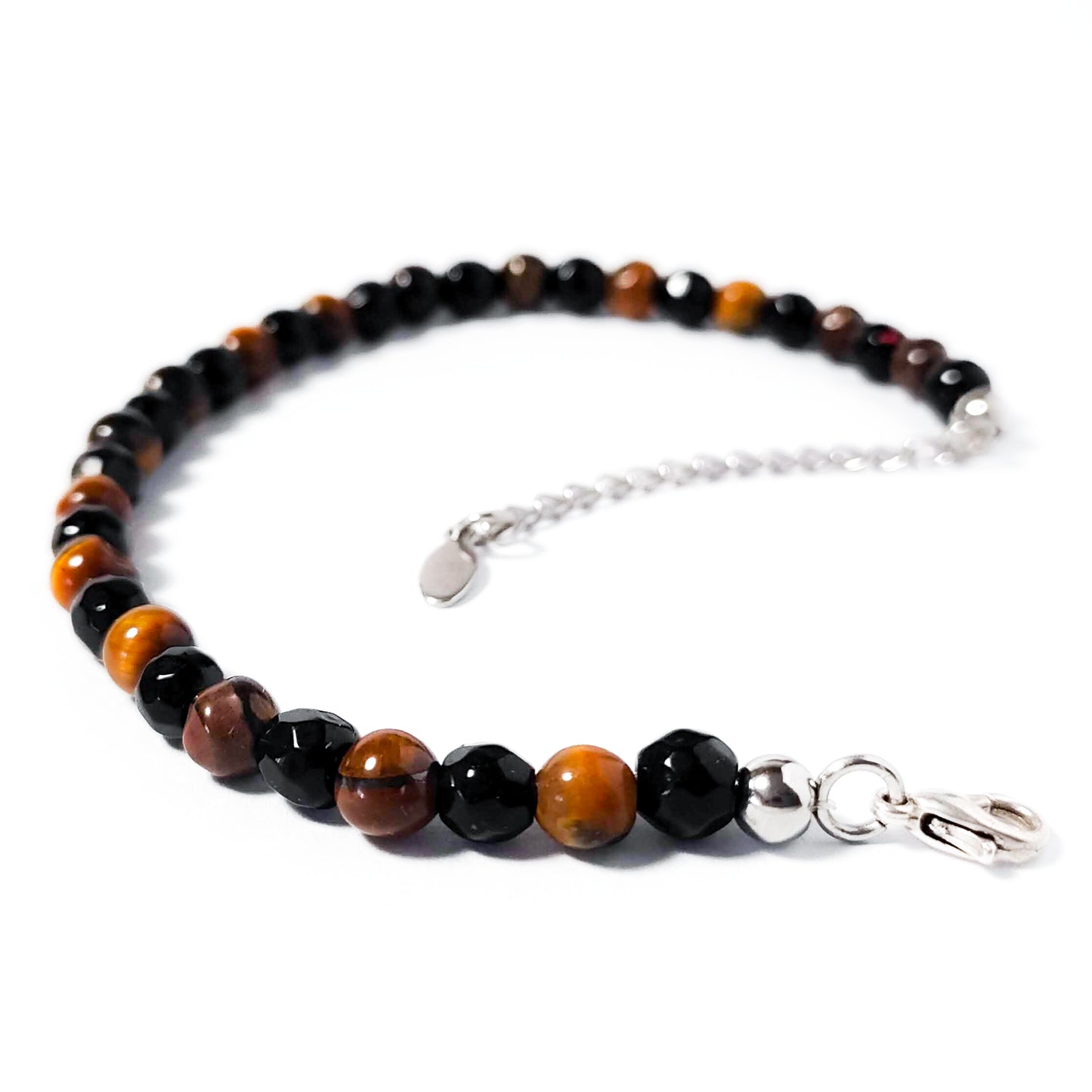 bracciale onice nero lucido e occhio di tigre da uomo dettaglio chiusura