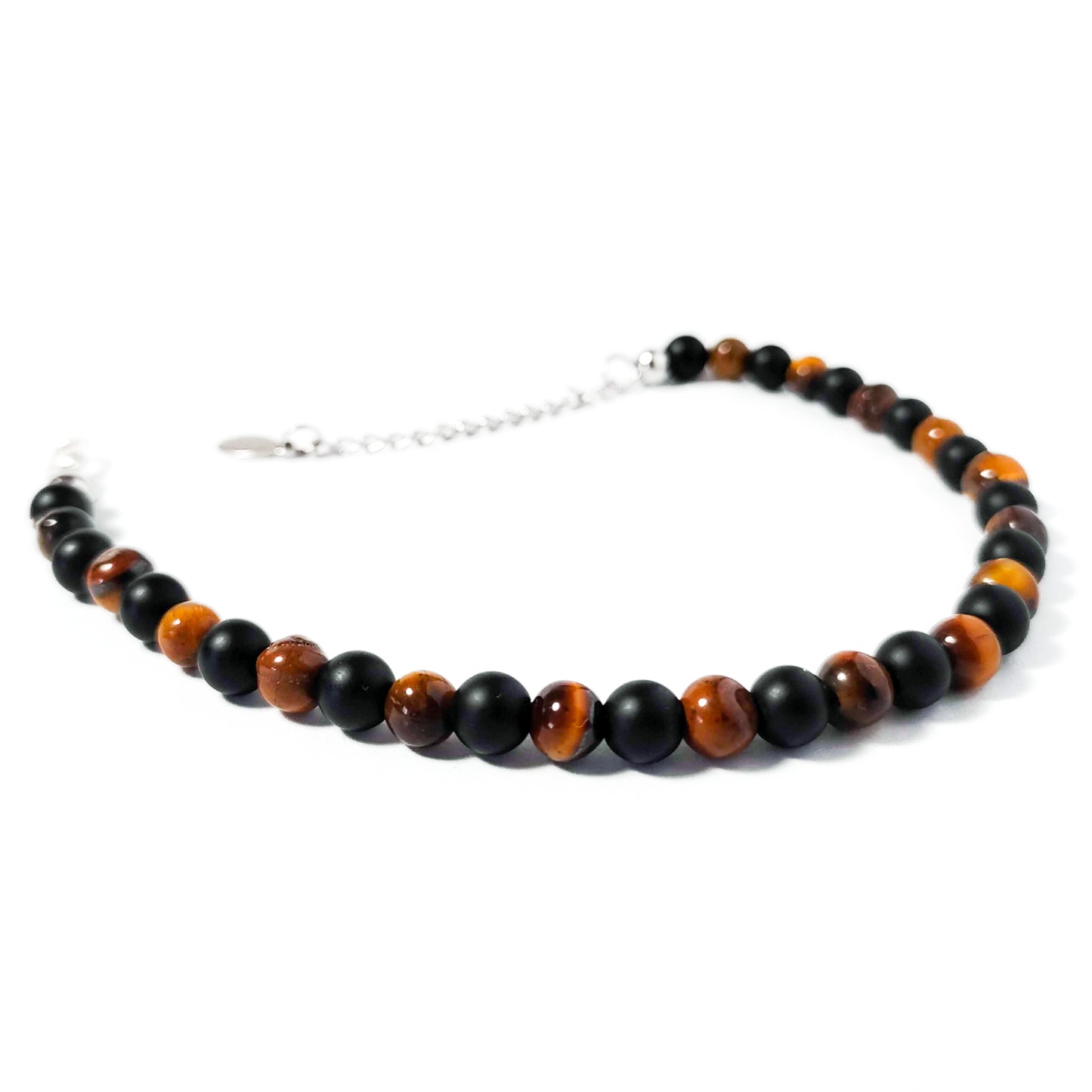 bracciale onice nero satinato e occhio di tigre da uomo vista frontale aperto