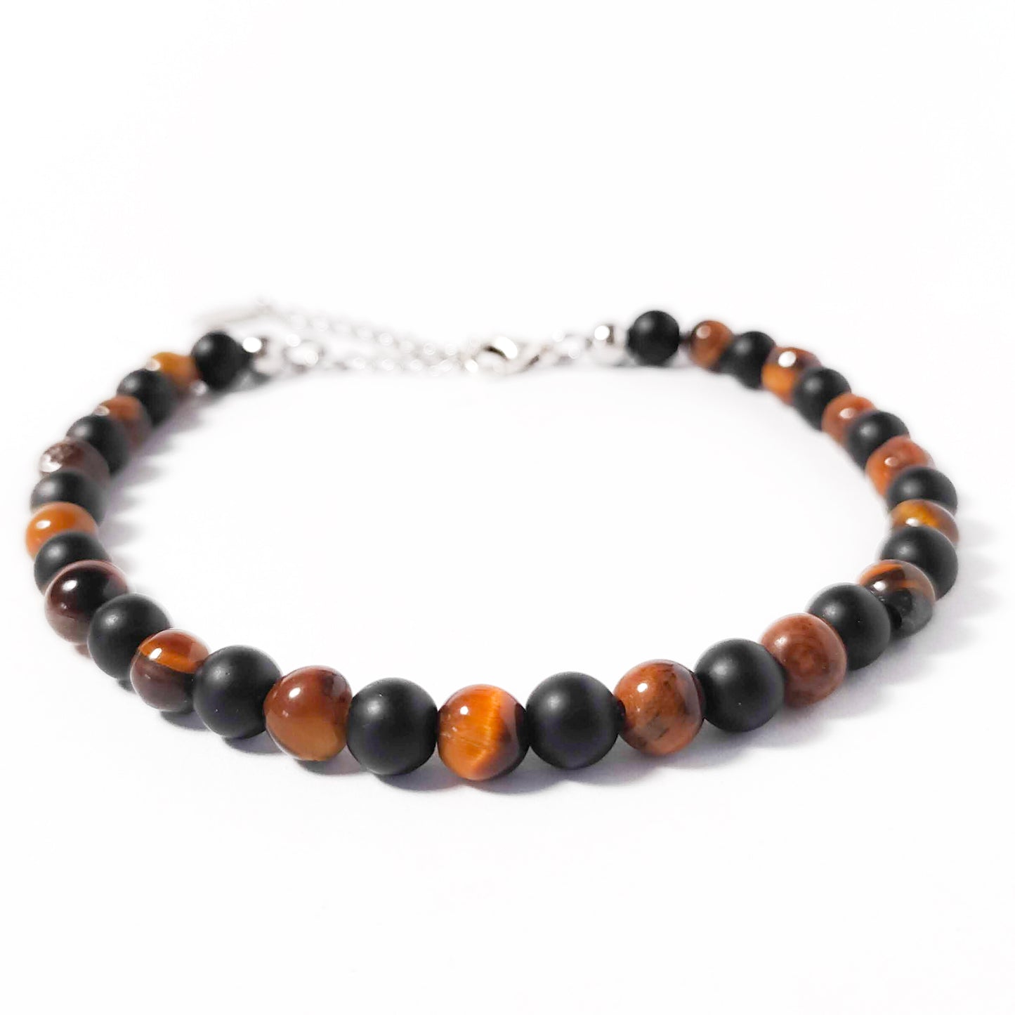 bracciale onice nero satinato e occhio di tigre da uomo vista frontale chiuso