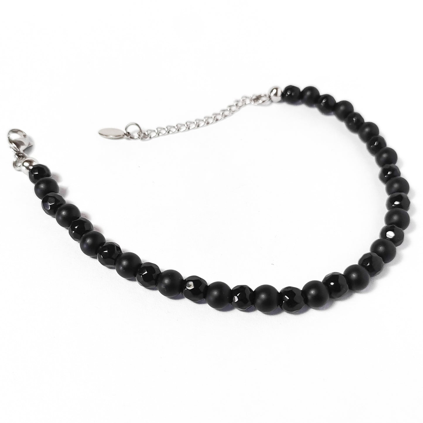 bracciale onice nero lucido e satinato da uomo vista dall'alto aperto