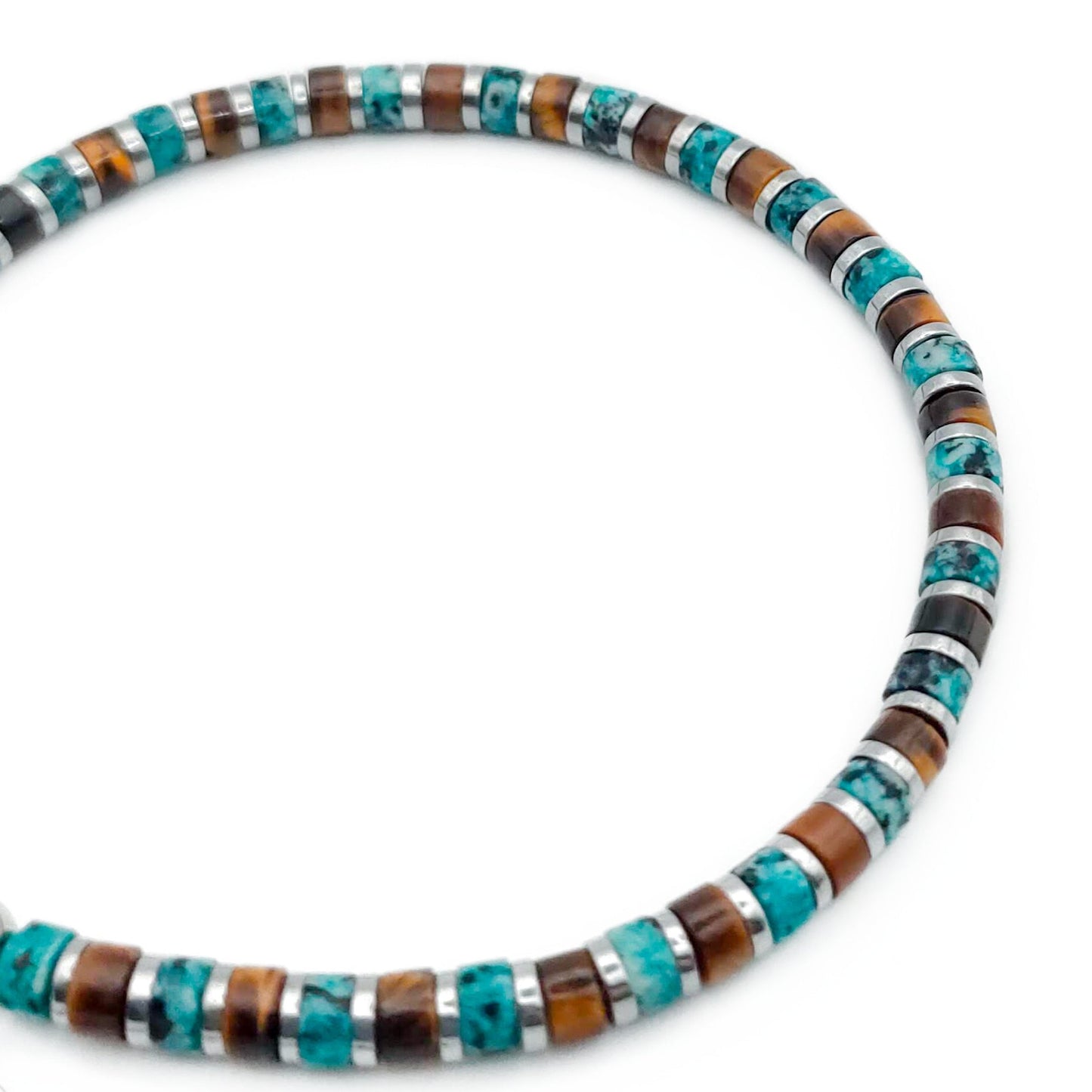 Bracciale da Uomo con Diaspro Acciaio e Occhio di Tigre