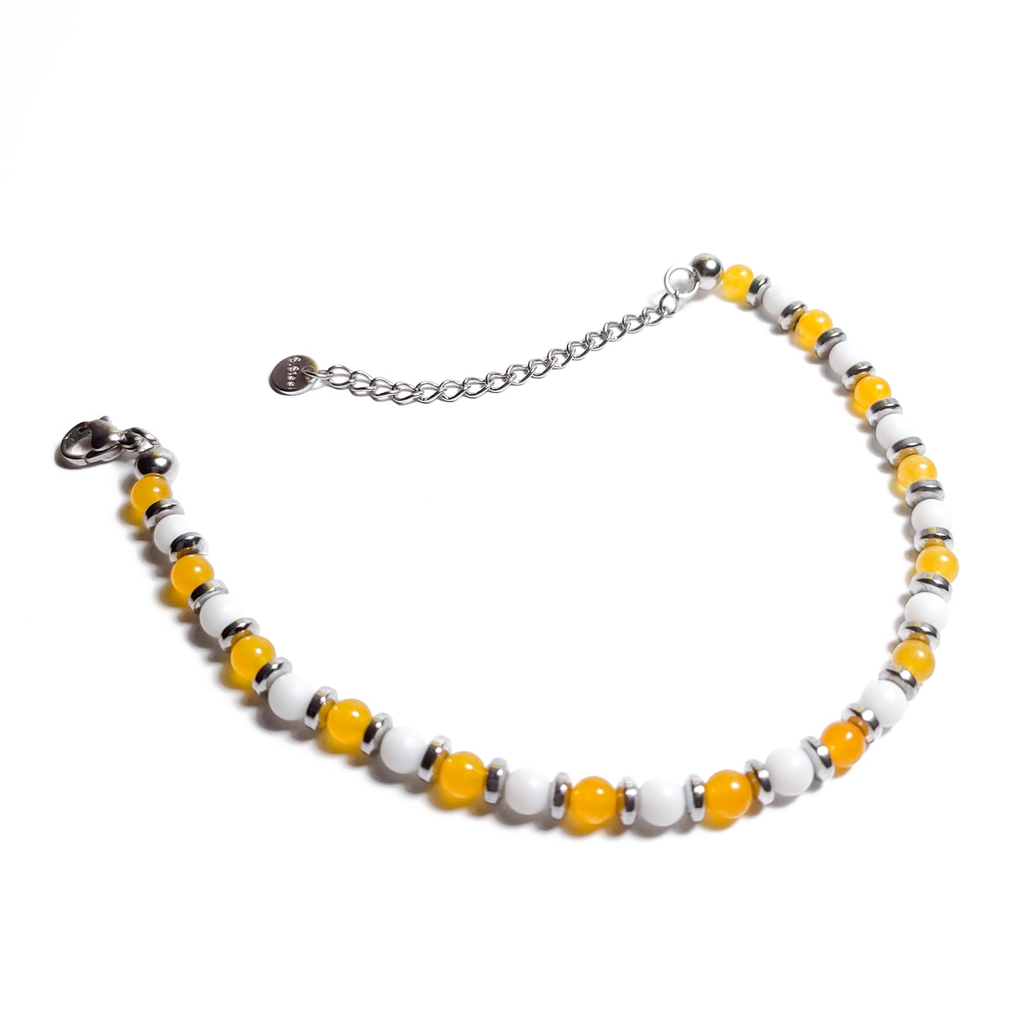 Bracciale con Agata Senape Ematite Argento Calcite in Acciaio Inox e Pietre Dure