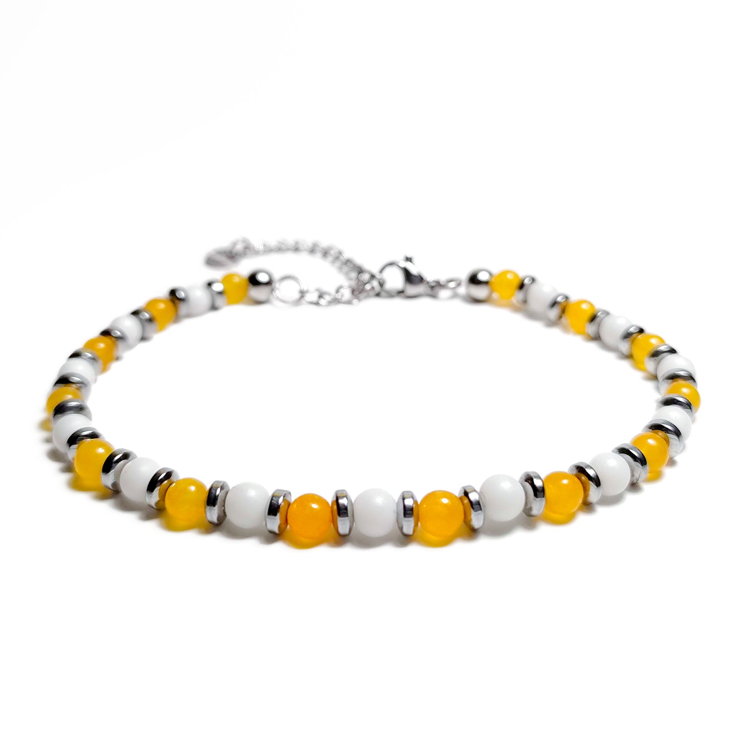 Bracciale con Agata Senape Ematite Argento Calcite in Acciaio Inox e Pietre Dure