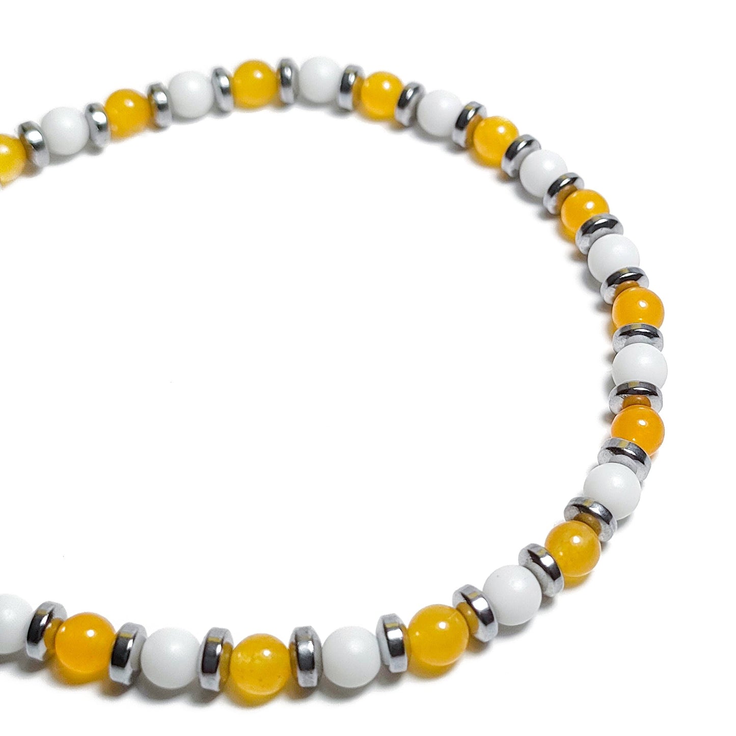 Bracciale con Agata Senape Ematite Argento Calcite in Acciaio Inox e Pietre Dure