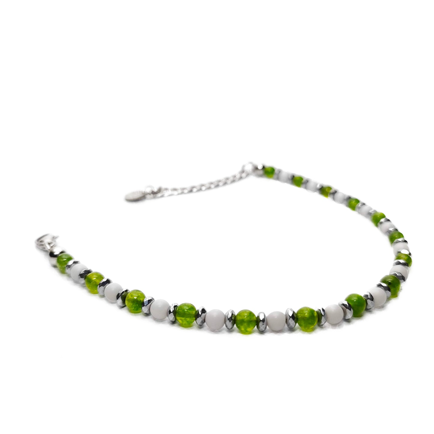 Bracciale con Agata Verde Ematite Calcite in Acciaio Inox e Pietre Dure