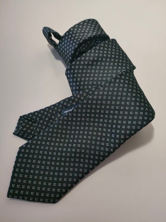 Cravatta Uomo Blu Navy con Microdisegno Geometrico a Puntini Bianchi