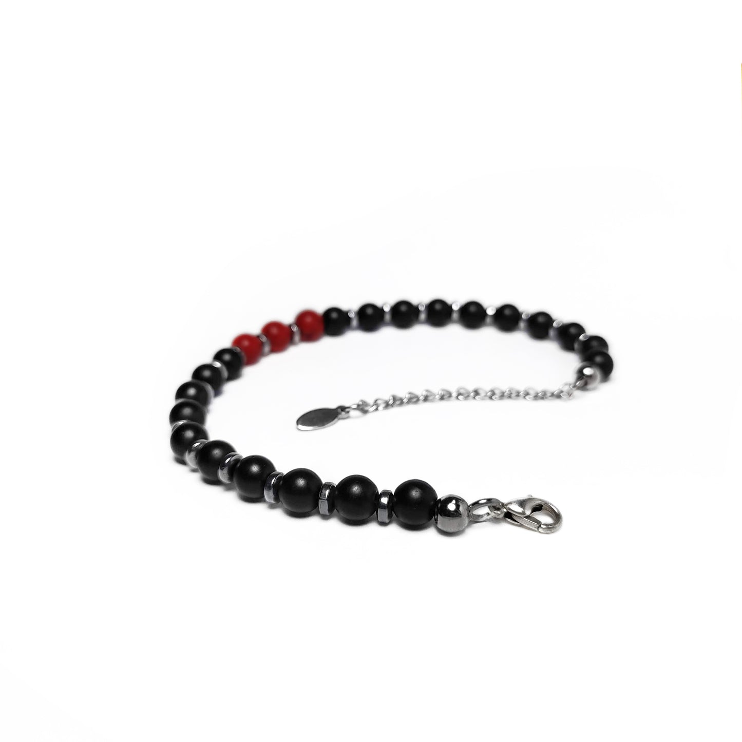 Bracciale da Uomo con Onice Nero, Aulite Rossa ed Ematite Acciaio