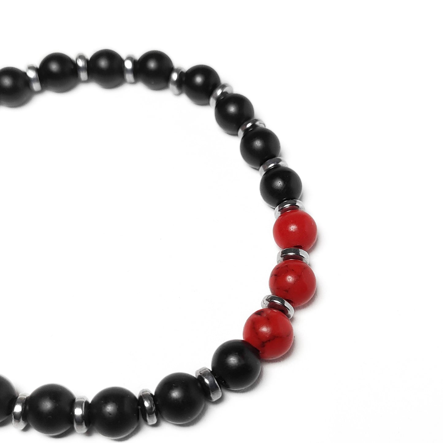 Bracciale da Uomo con Onice Nero, Aulite Rossa ed Ematite Acciaio