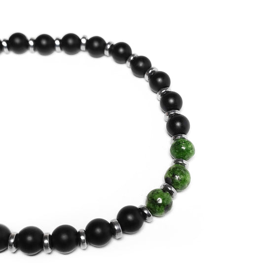 Bracciale da Uomo con Onice Nero, Agata Verde ed Ematite Acciaio