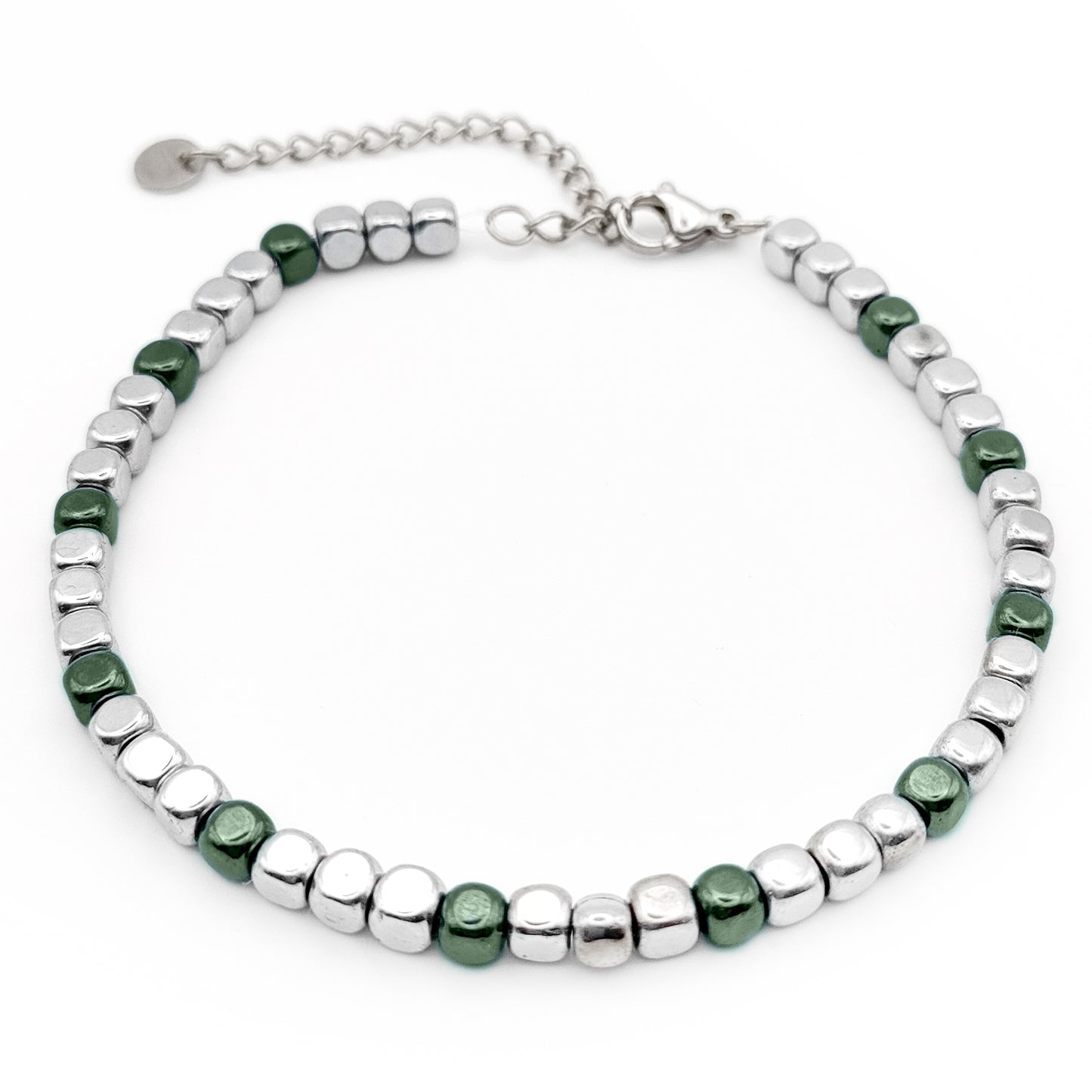 Bracciale da Uomo con Dadi di Ematite Acciaio e Verde