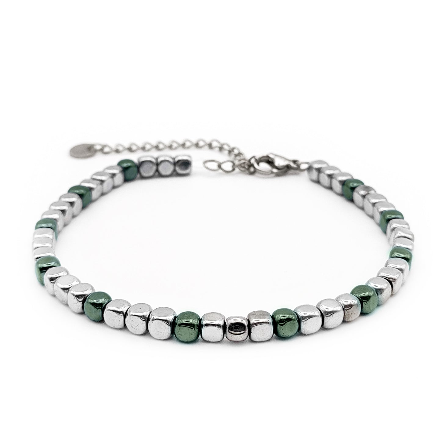 Bracciale da Uomo con Dadi di Ematite Acciaio e Verde