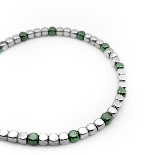 Bracciale da Uomo con Dadi di Ematite Acciaio e Verde