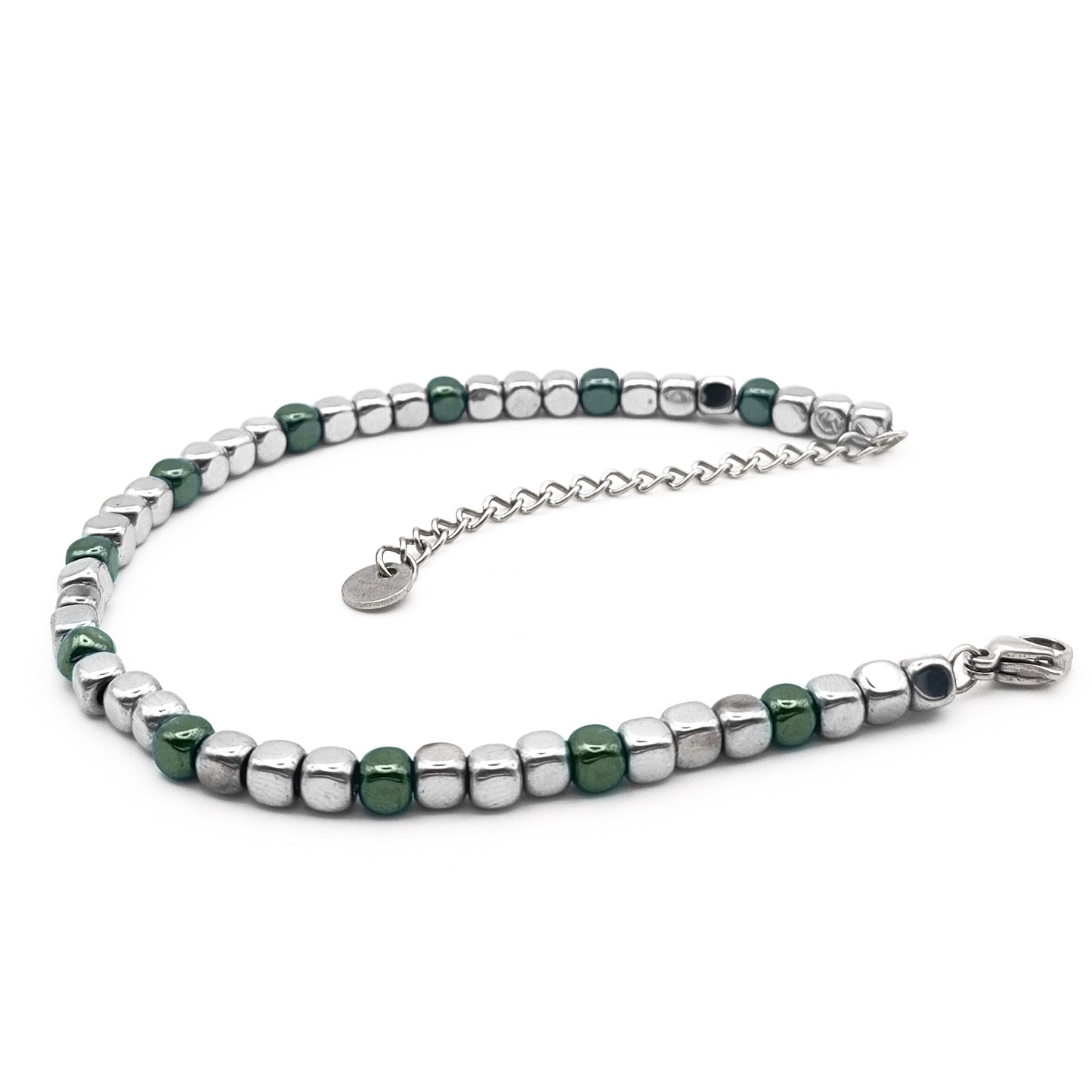 Bracciale da Uomo con Dadi di Ematite Acciaio e Verde