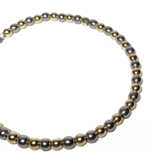 Bracciale da Uomo con Perle di Ematite Acciaio e Oro