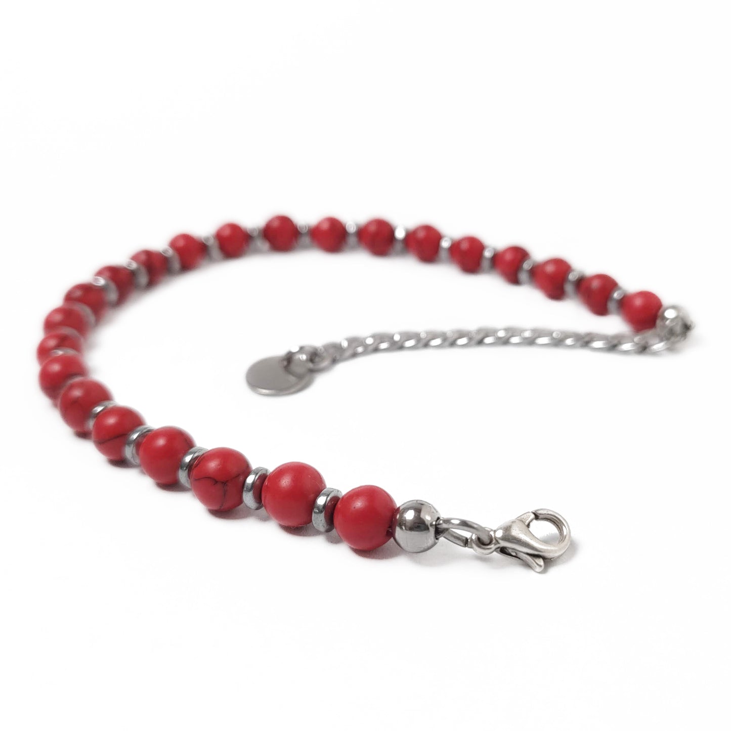 Bracciale da Uomo con Perle di Aulite Rossa Rondelle di Ematite Acciaio