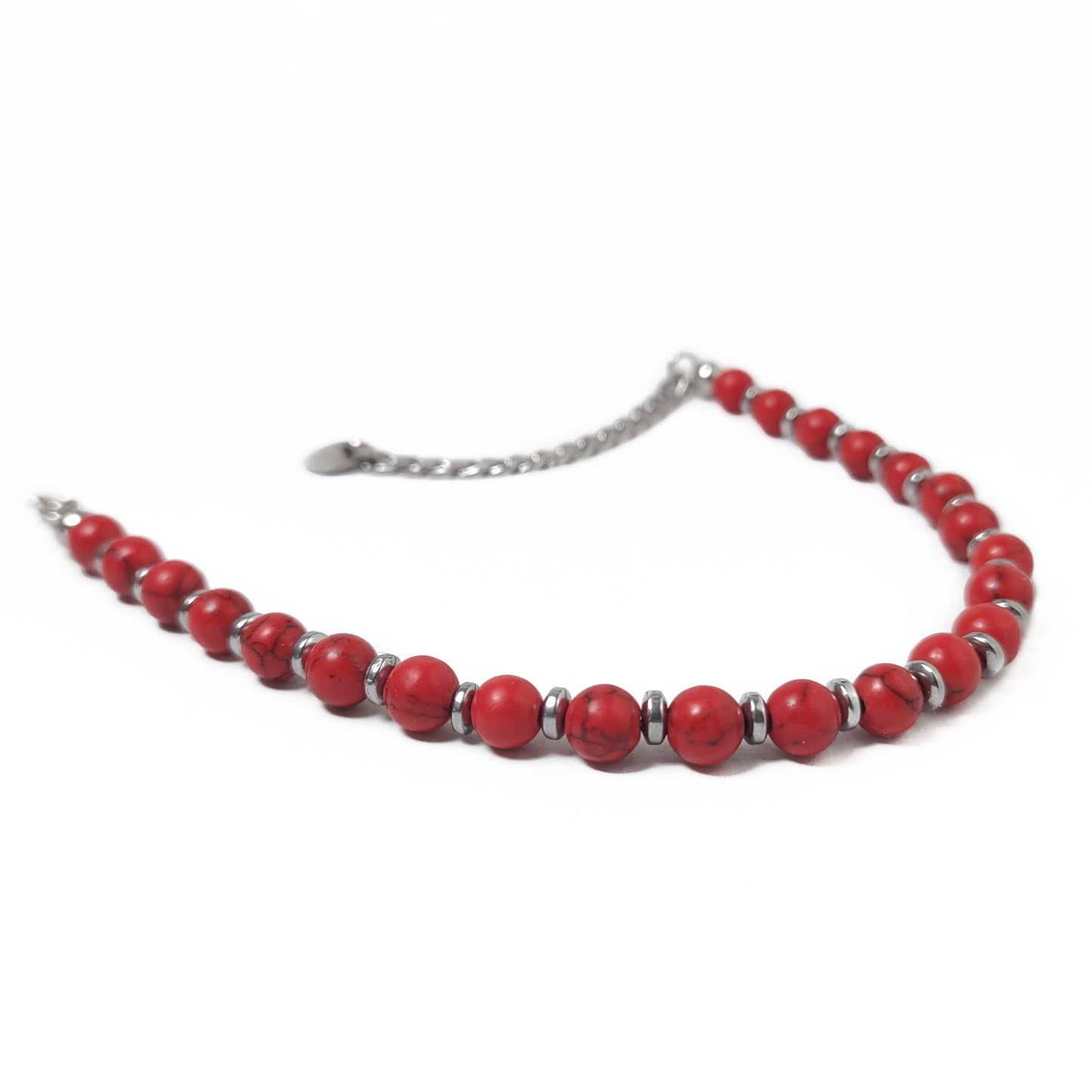 Bracciale da Uomo con Perle di Aulite Rossa Rondelle di Ematite Acciaio