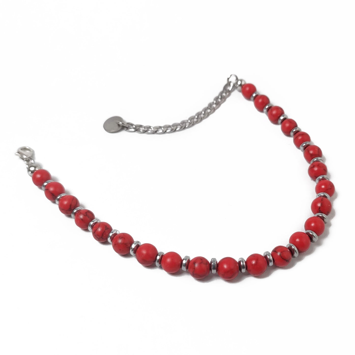 Bracciale da Uomo con Perle di Aulite Rossa Rondelle di Ematite Acciaio