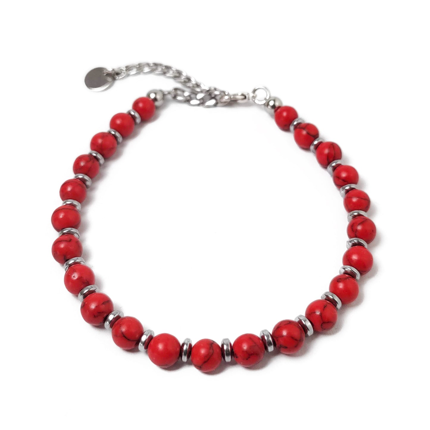 Bracciale da Uomo con Perle di Aulite Rossa Rondelle di Ematite Acciaio