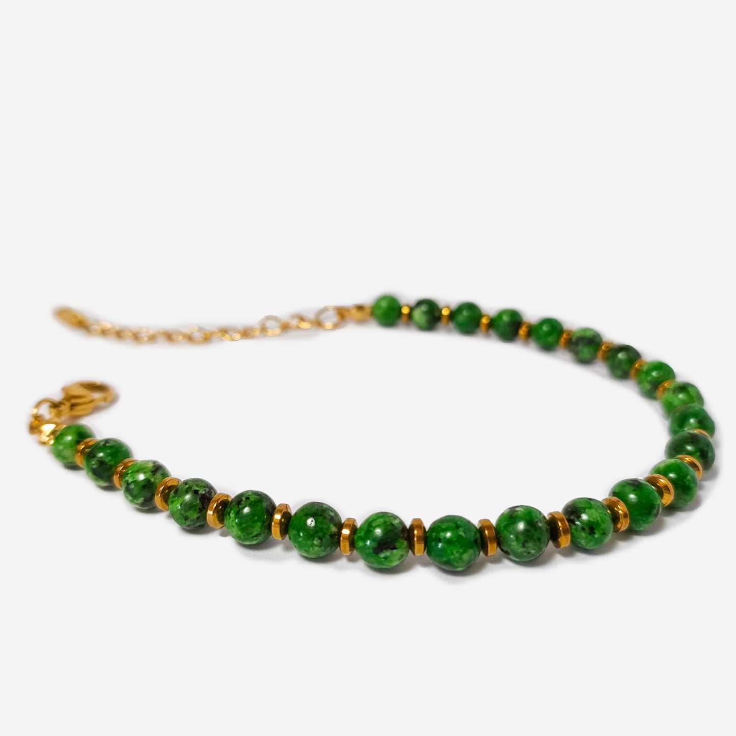 Bracciale da Uomo con Perle di Agata Verde Rondelle di Ematite Oro