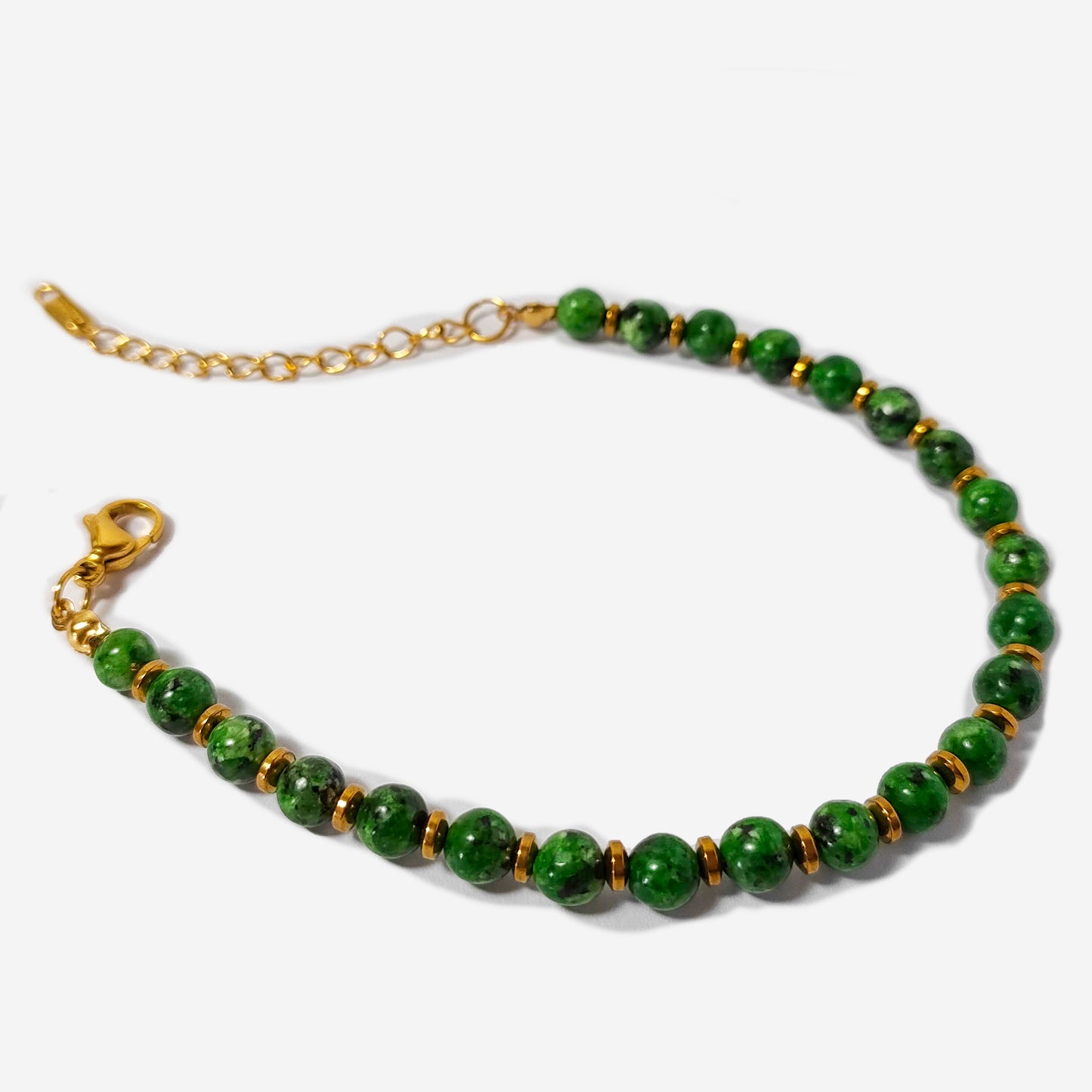 Bracciale da Uomo con Perle di Agata Verde Rondelle di Ematite Oro