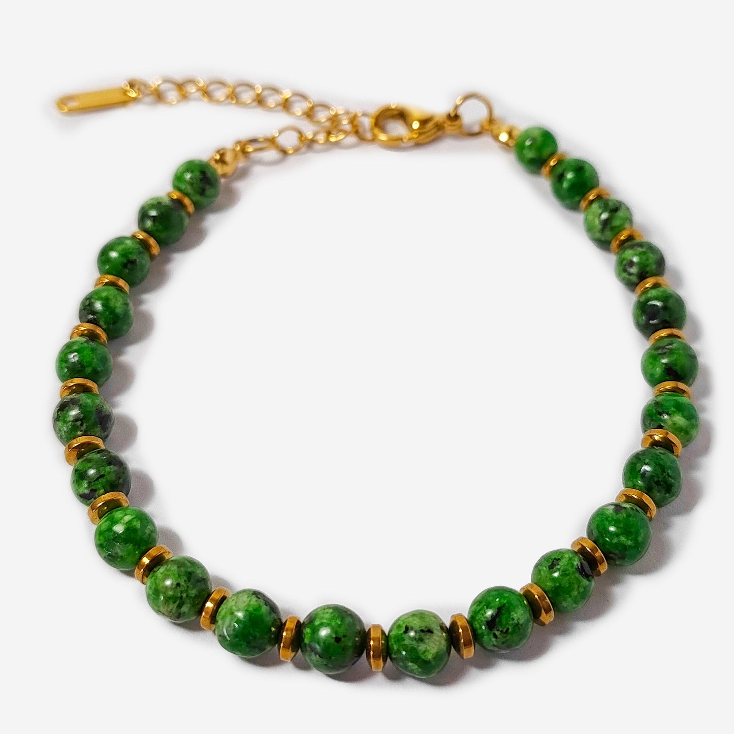 Bracciale da Uomo con Perle di Agata Verde Rondelle di Ematite Oro