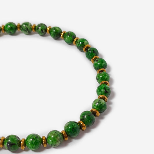 Bracciale da Uomo con Perle di Agata Verde Rondelle di Ematite Oro