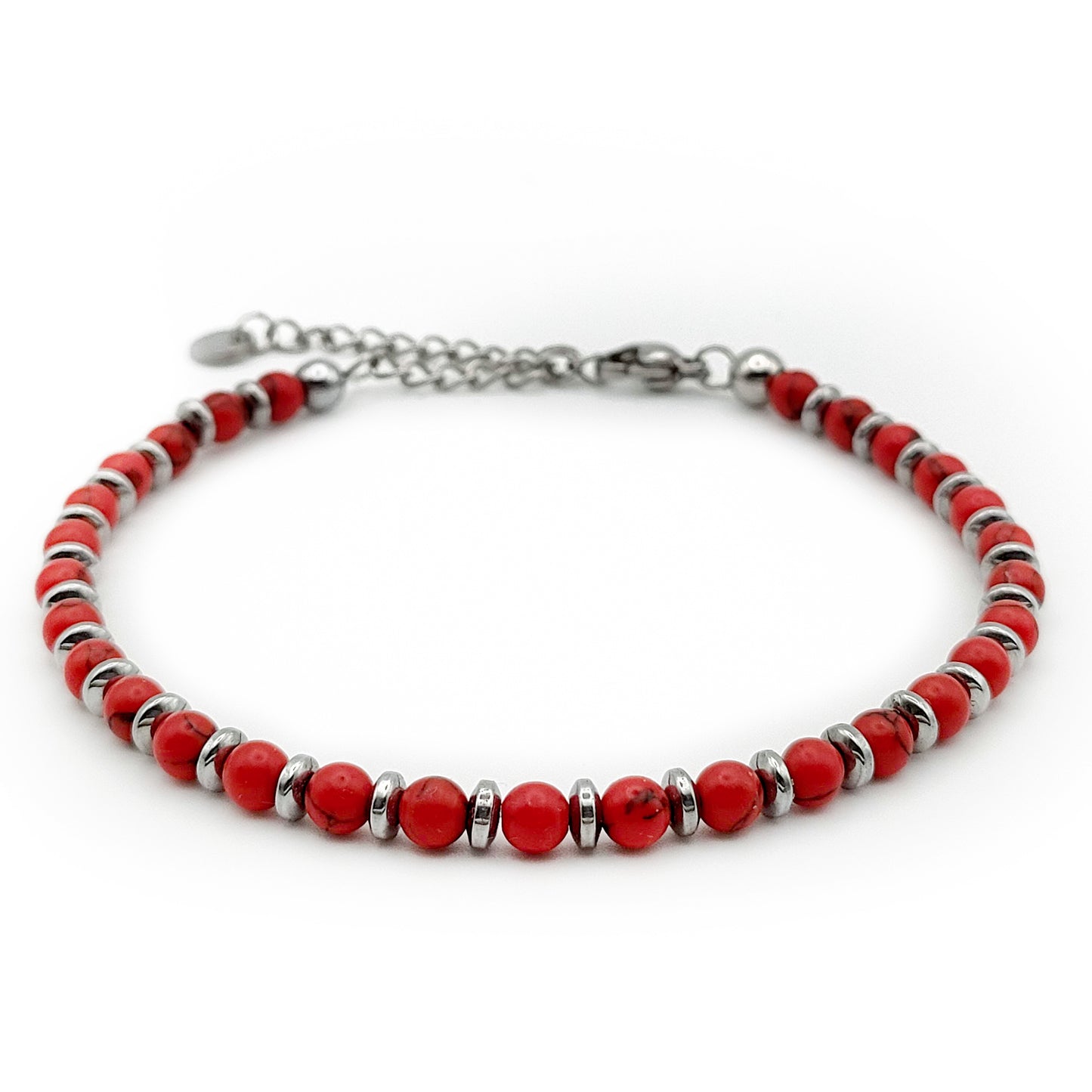 Bracciale da Uomo con Aulite Rossa e Rondelle di Ematite Acciaio