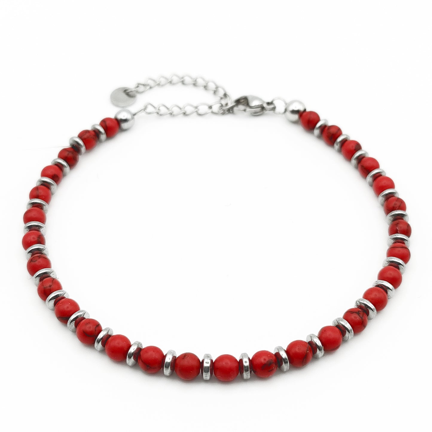 Bracciale da Uomo con Aulite Rossa e Rondelle di Ematite Acciaio