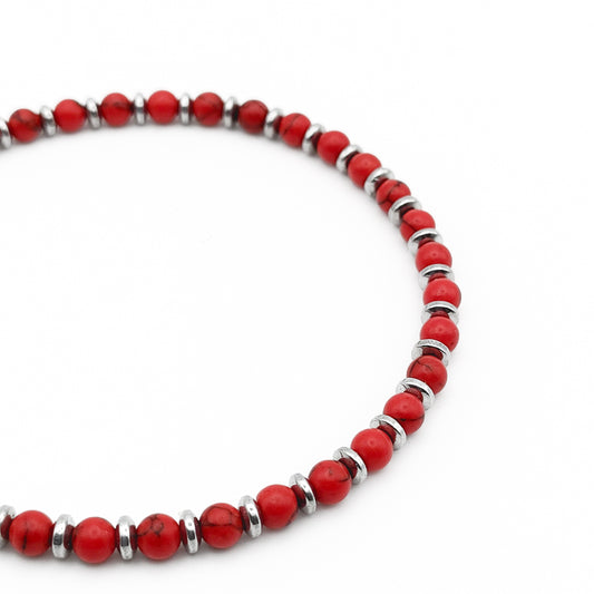 Bracciale da Uomo con Aulite Rossa e Rondelle di Ematite Acciaio