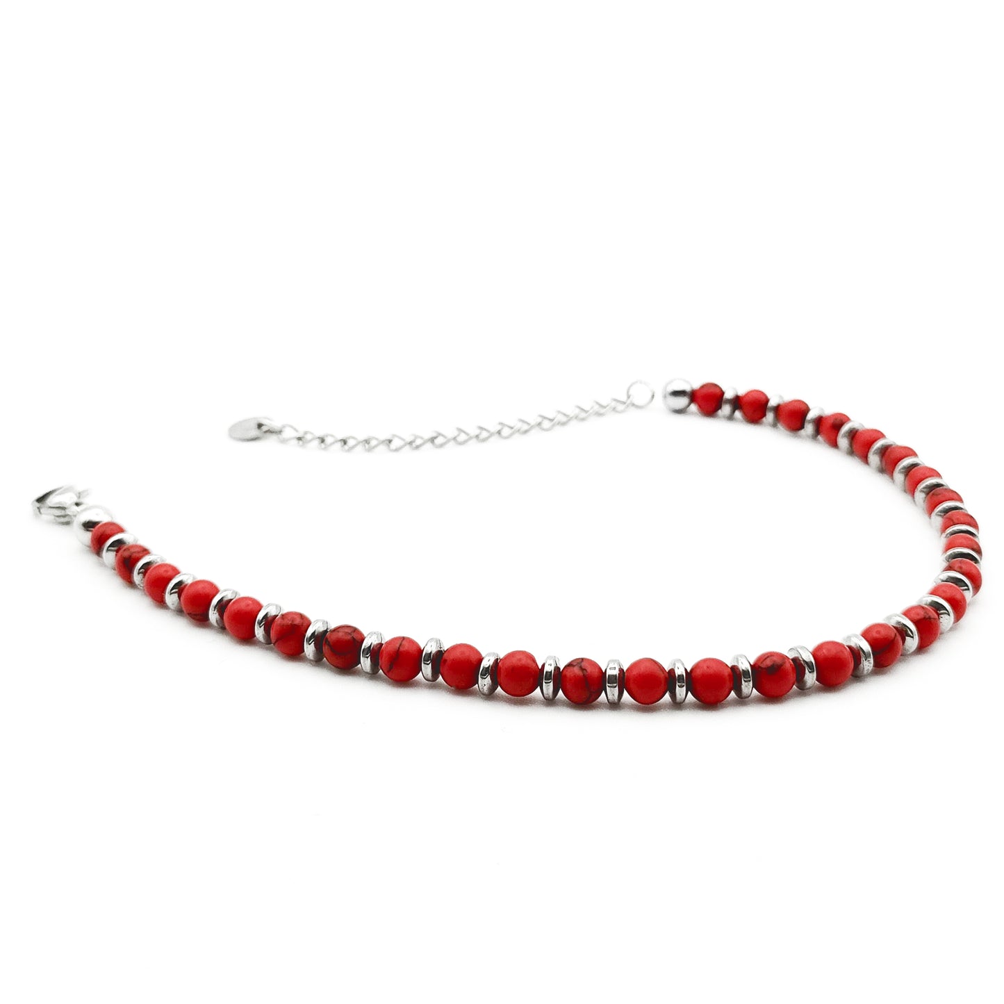 Bracciale da Uomo con Aulite Rossa e Rondelle di Ematite Acciaio