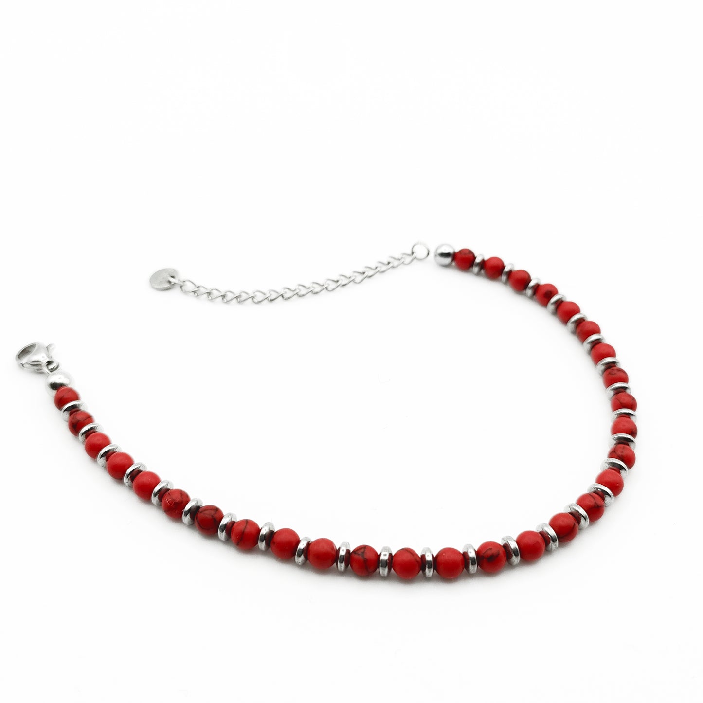 Bracciale da Uomo con Aulite Rossa e Rondelle di Ematite Acciaio