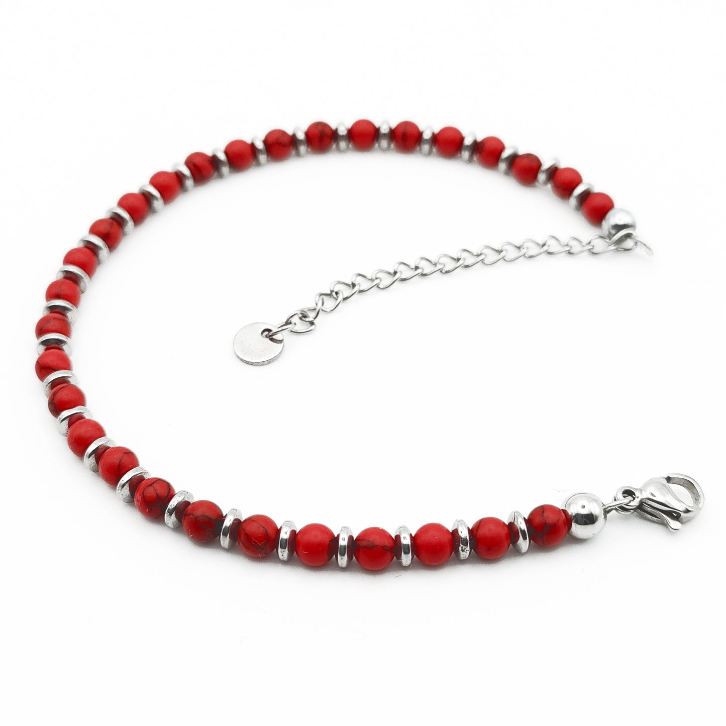 Bracciale da Uomo con Aulite Rossa e Rondelle di Ematite Acciaio